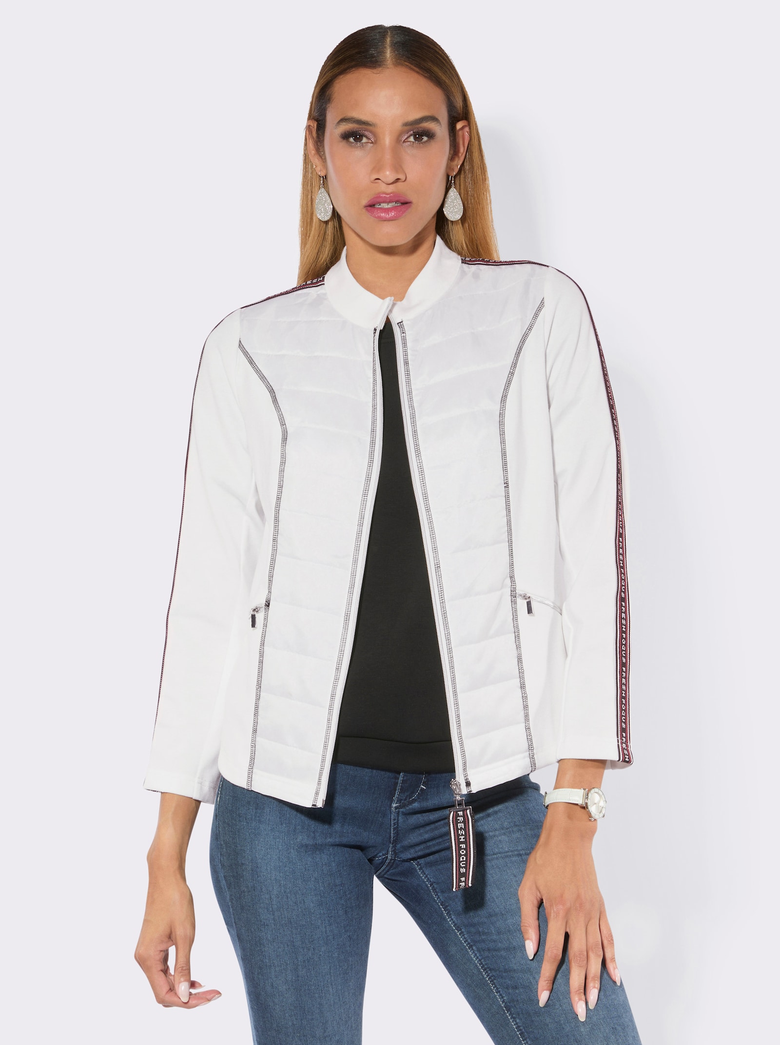 Shirtjacke mit Ripsband hinten - ecru-schwarz