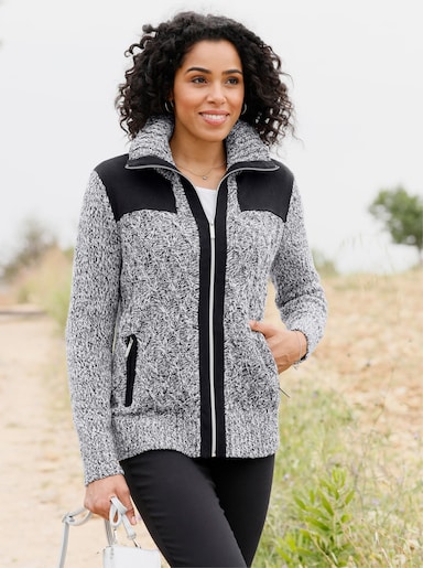 Strickjacke - schwarz-ecru-meliert