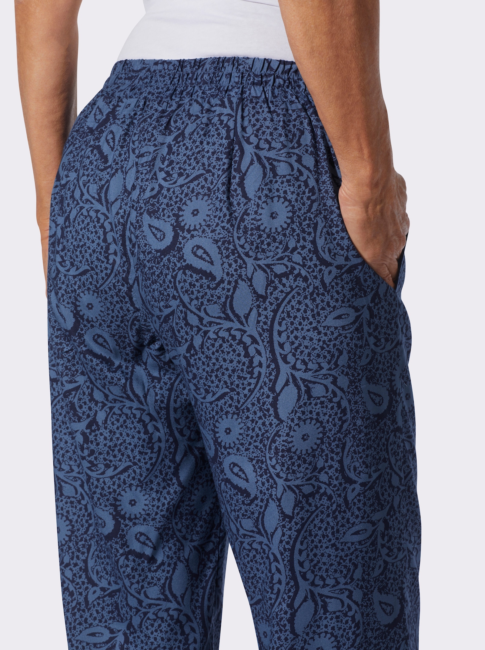 Druckhose in Schlupfform - jeansblau-marine-bedruckt