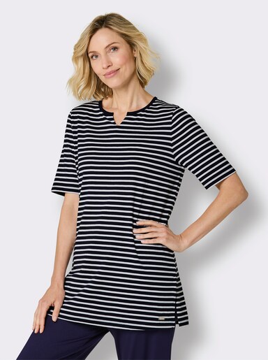 feel good Rundhalsshirt mit Halbarm - marine-weiß