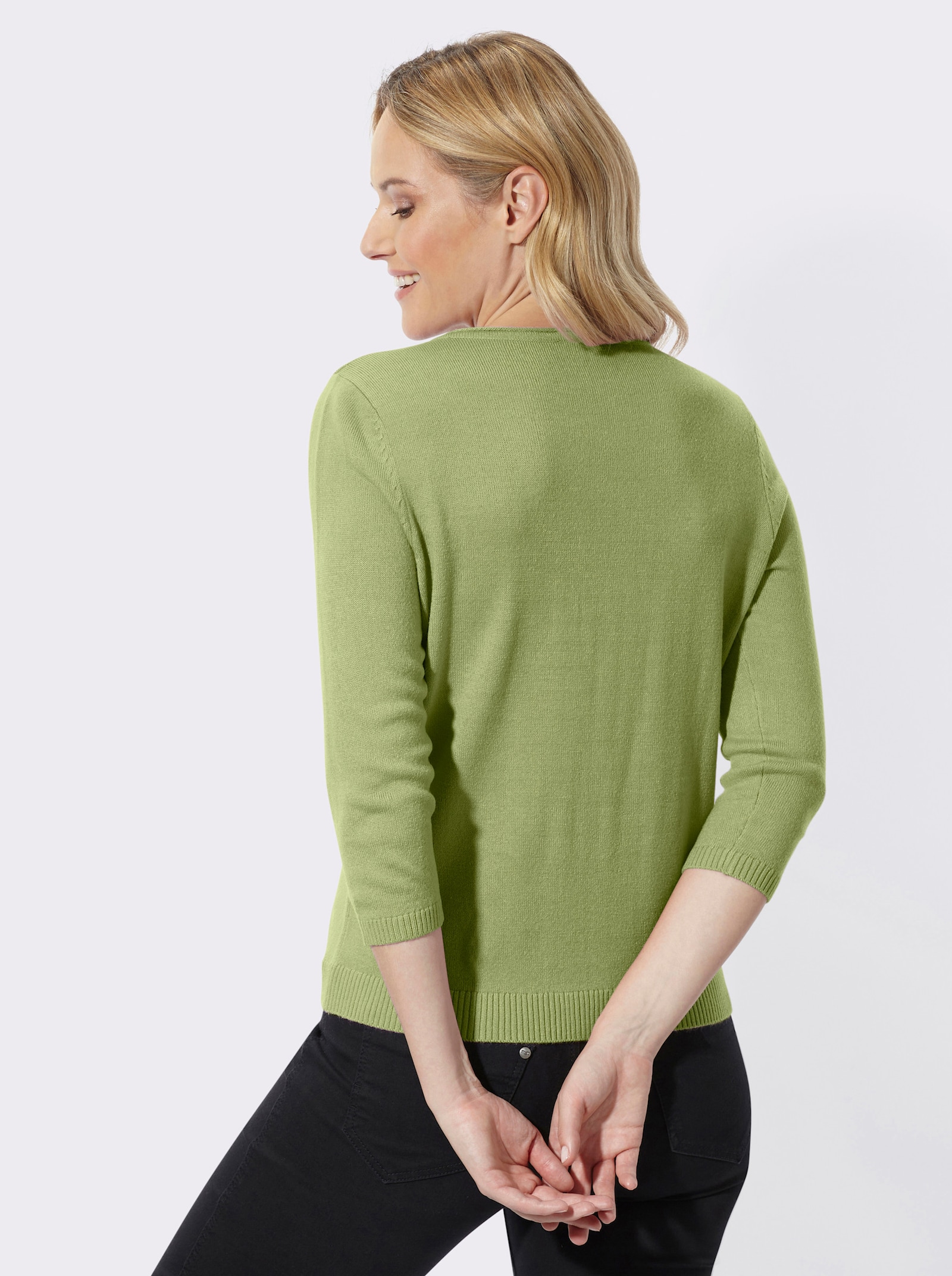 V-Ausschnitt-Pullover mit Zierknopfleiste - schilf