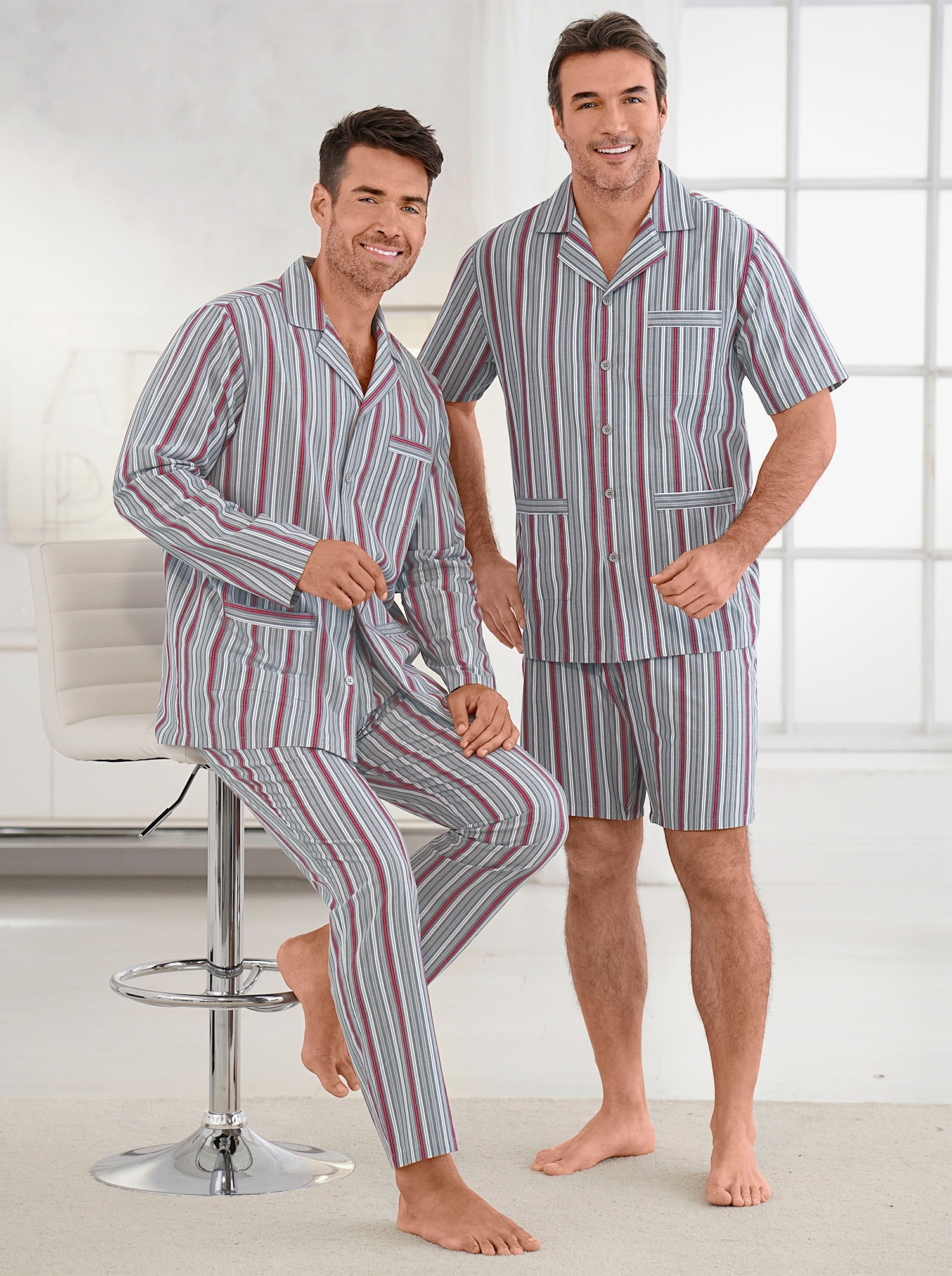 KINGsCLUB Pyjama - grau-rot-gestreift