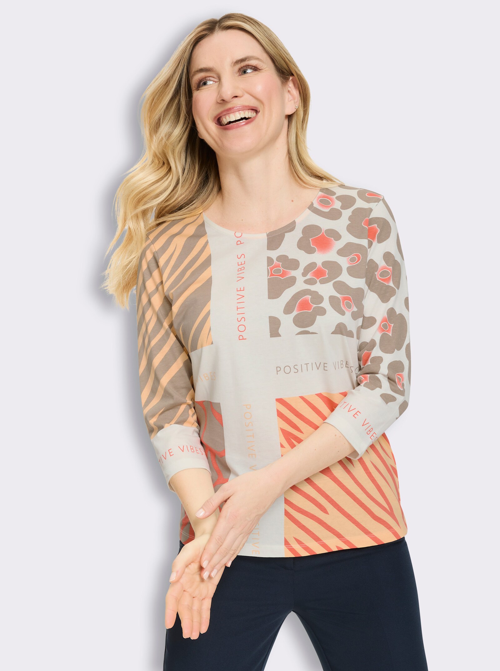 3/4-Arm-Shirt mit Patch-Print - taupe-hummer-bedruckt