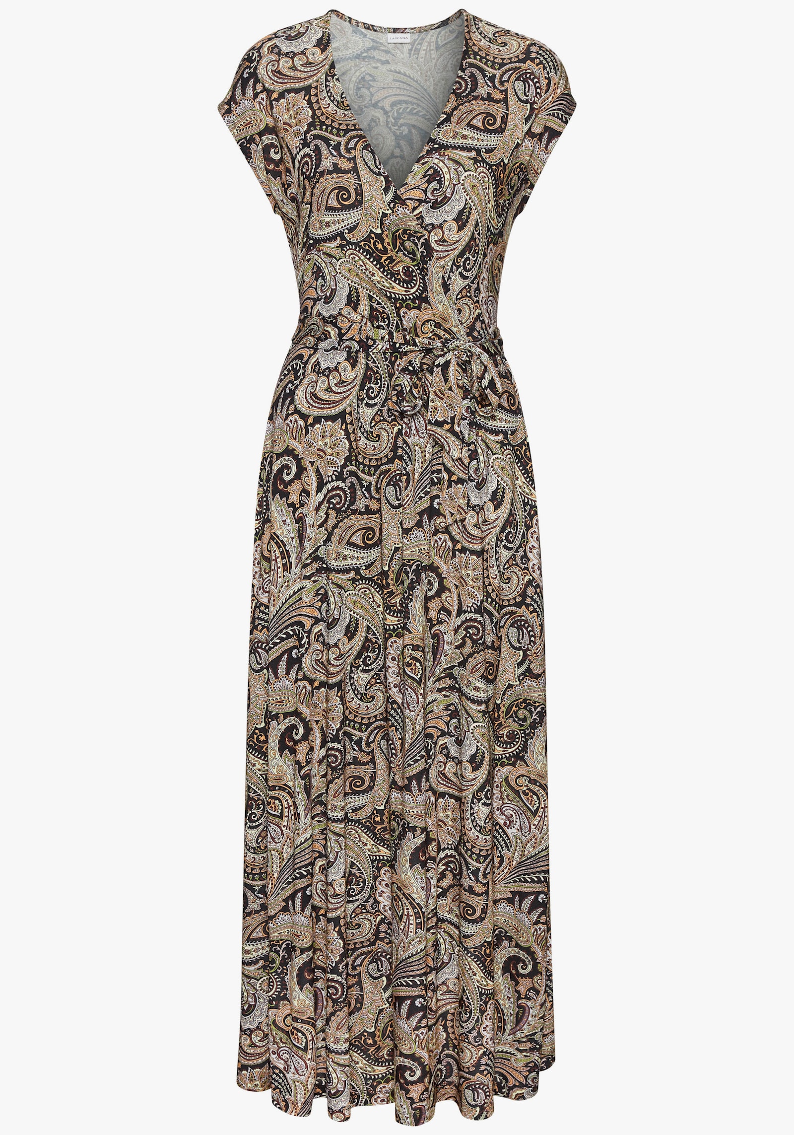 LASCANA Maxikleid - schwarz-orange bedruckt