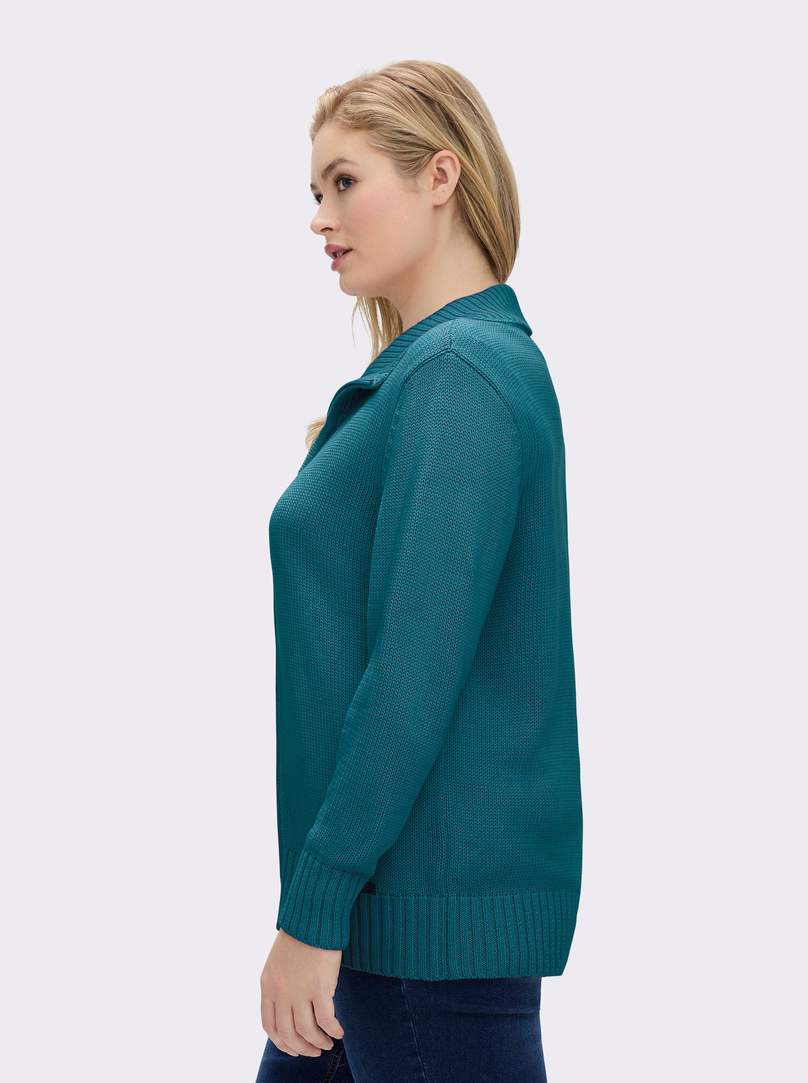 Strickjacke mit 2-Wege-Reißverschluss - petrol