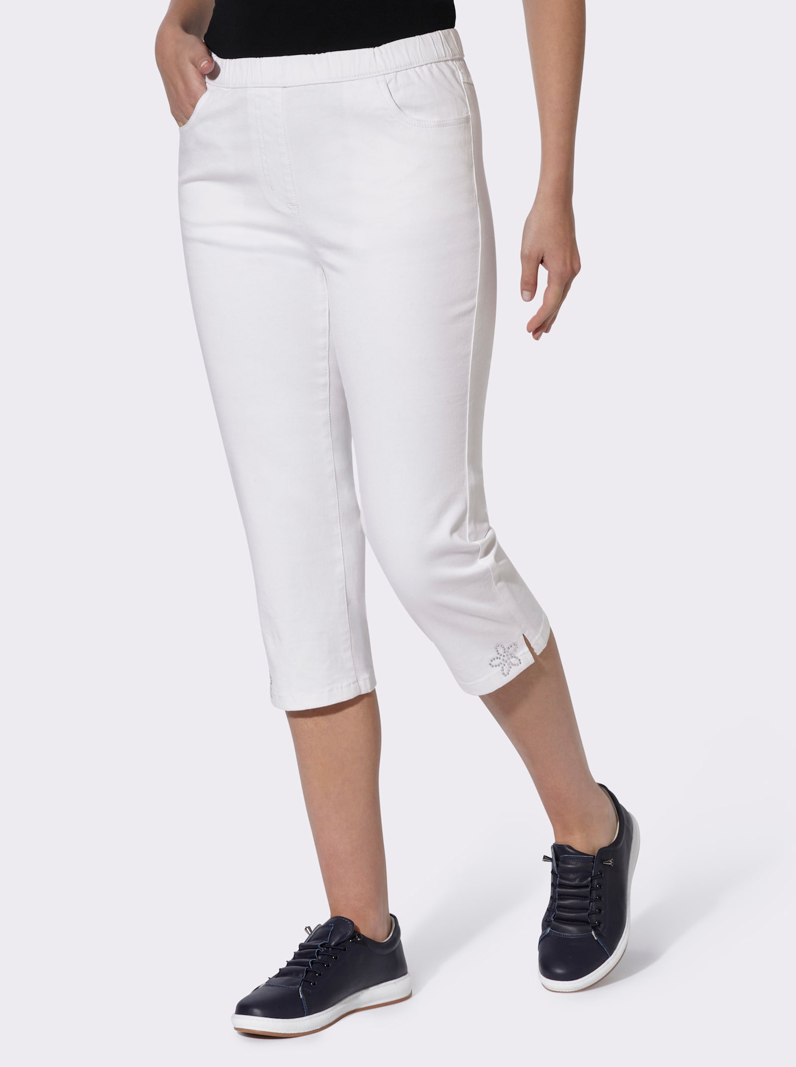 Capri-jeans met glittersteentjes - wit
