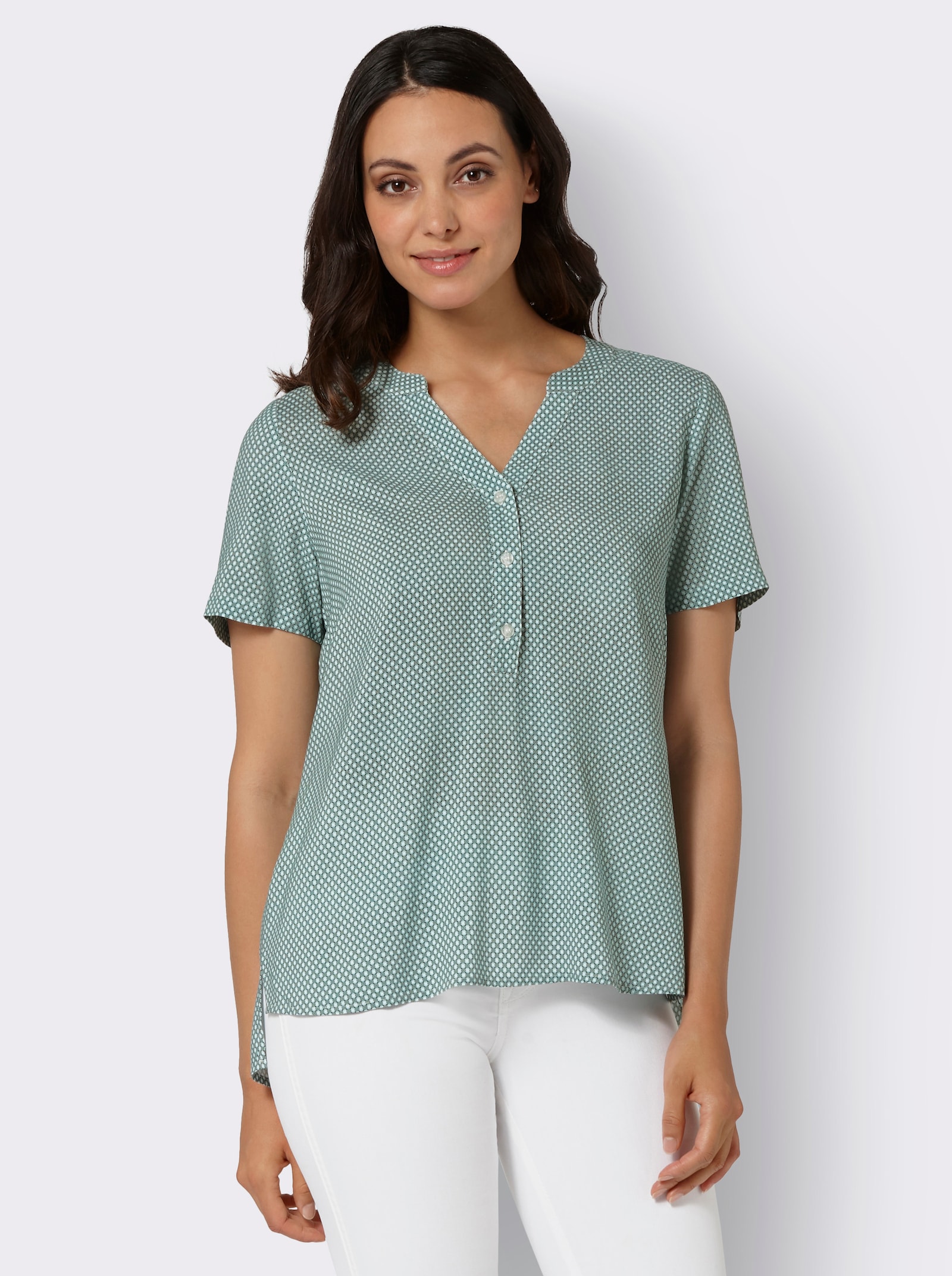 Schlupfbluse im Minimaldessin, aus Viskose - kalkmint-graphit-bedruckt