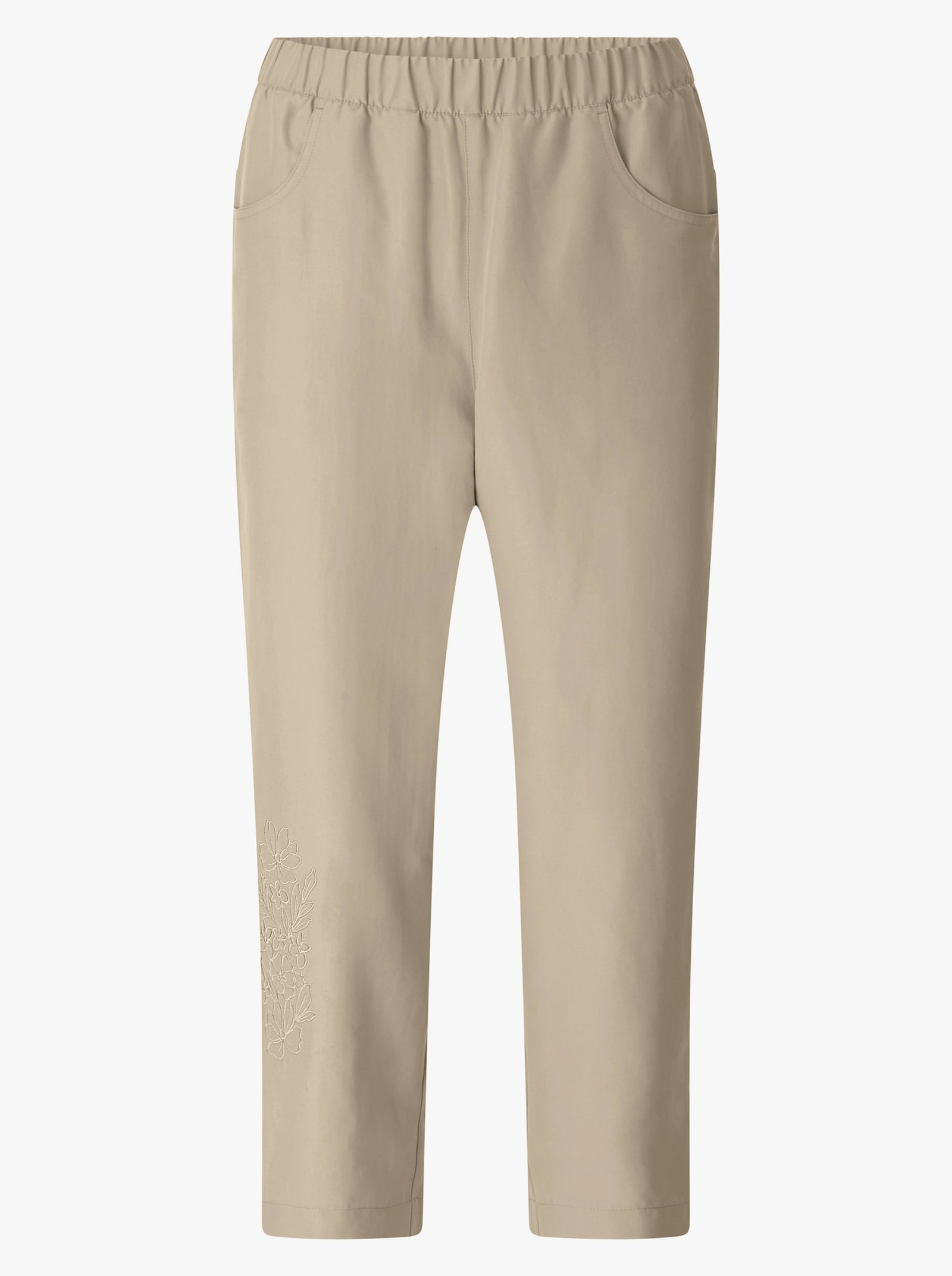3/4-Hose in Microfaser-Qualität, bestickt - beige
