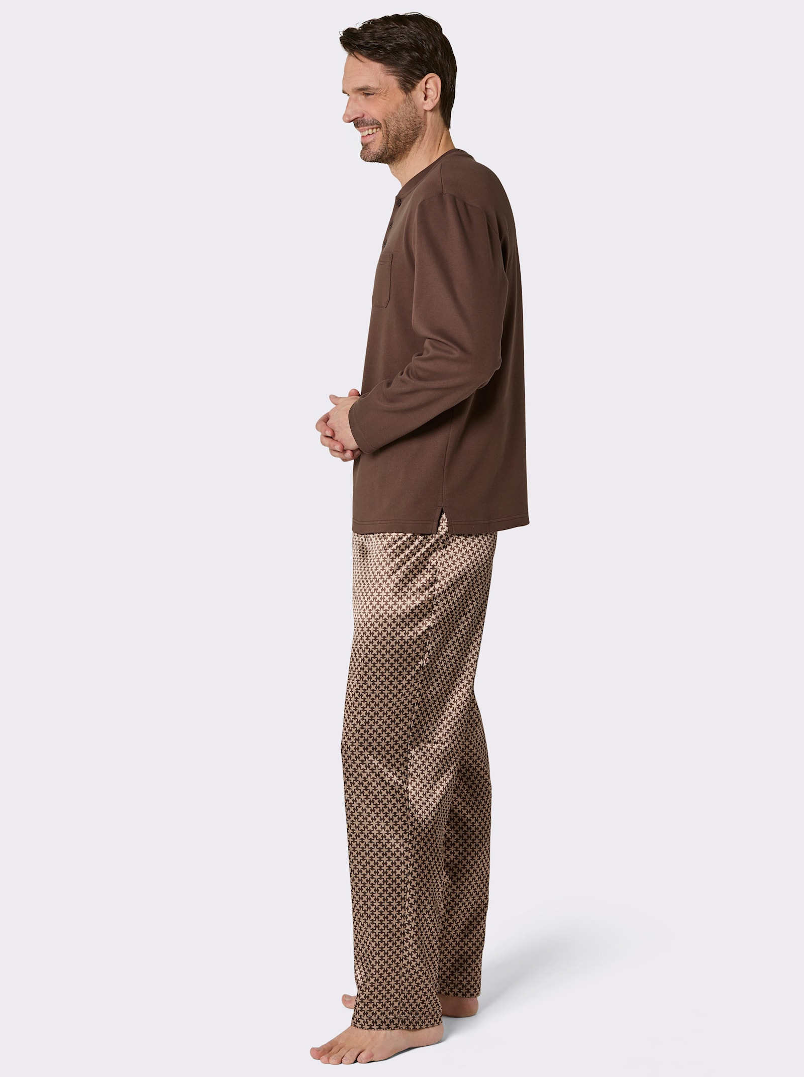 wäschepur men Schlafanzug - camel-schoko-bedruckt