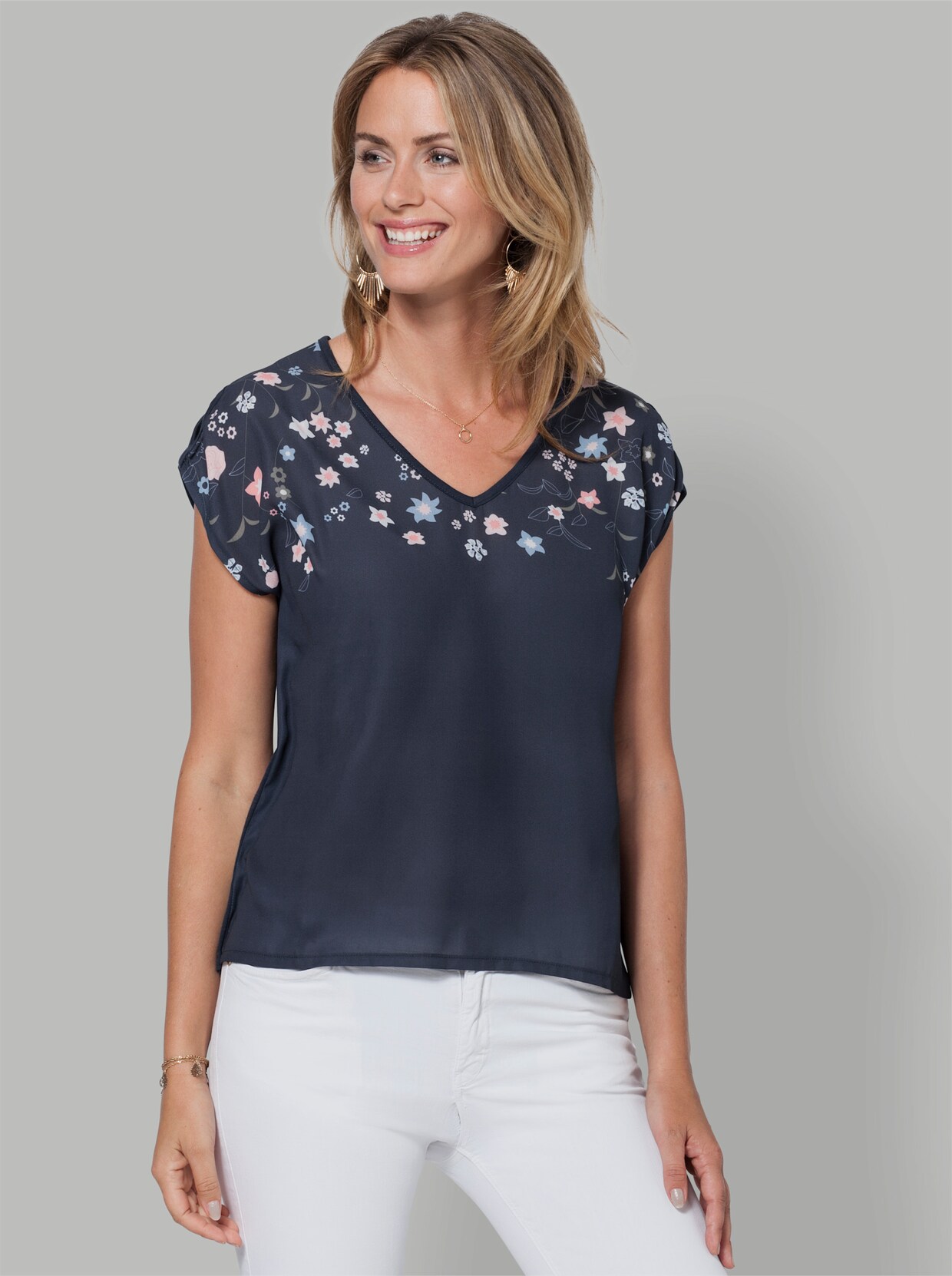 Shirt met print - marine/rosé bedrukt