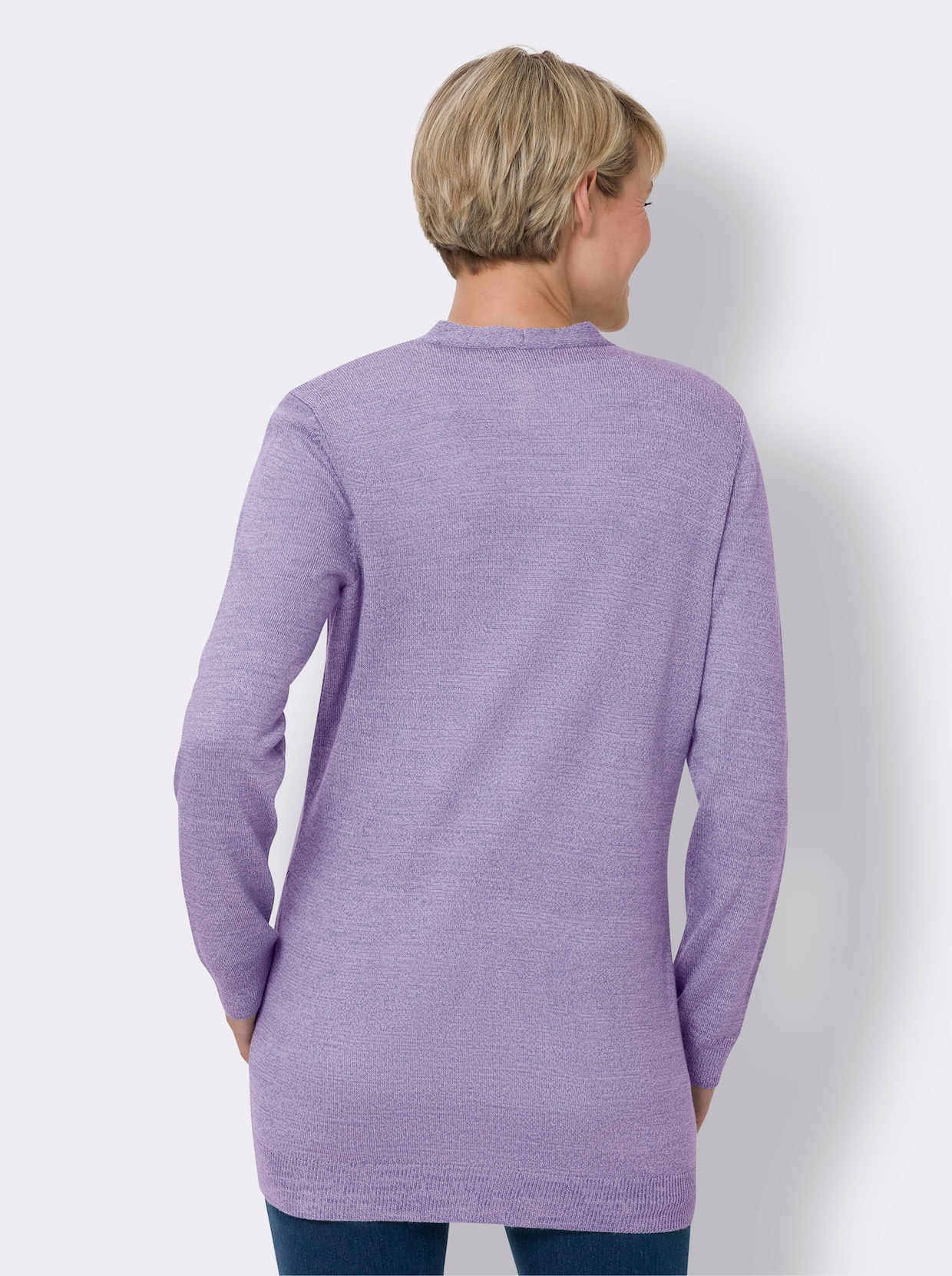 Longstrickjacke - lavendel-ecru-meliert