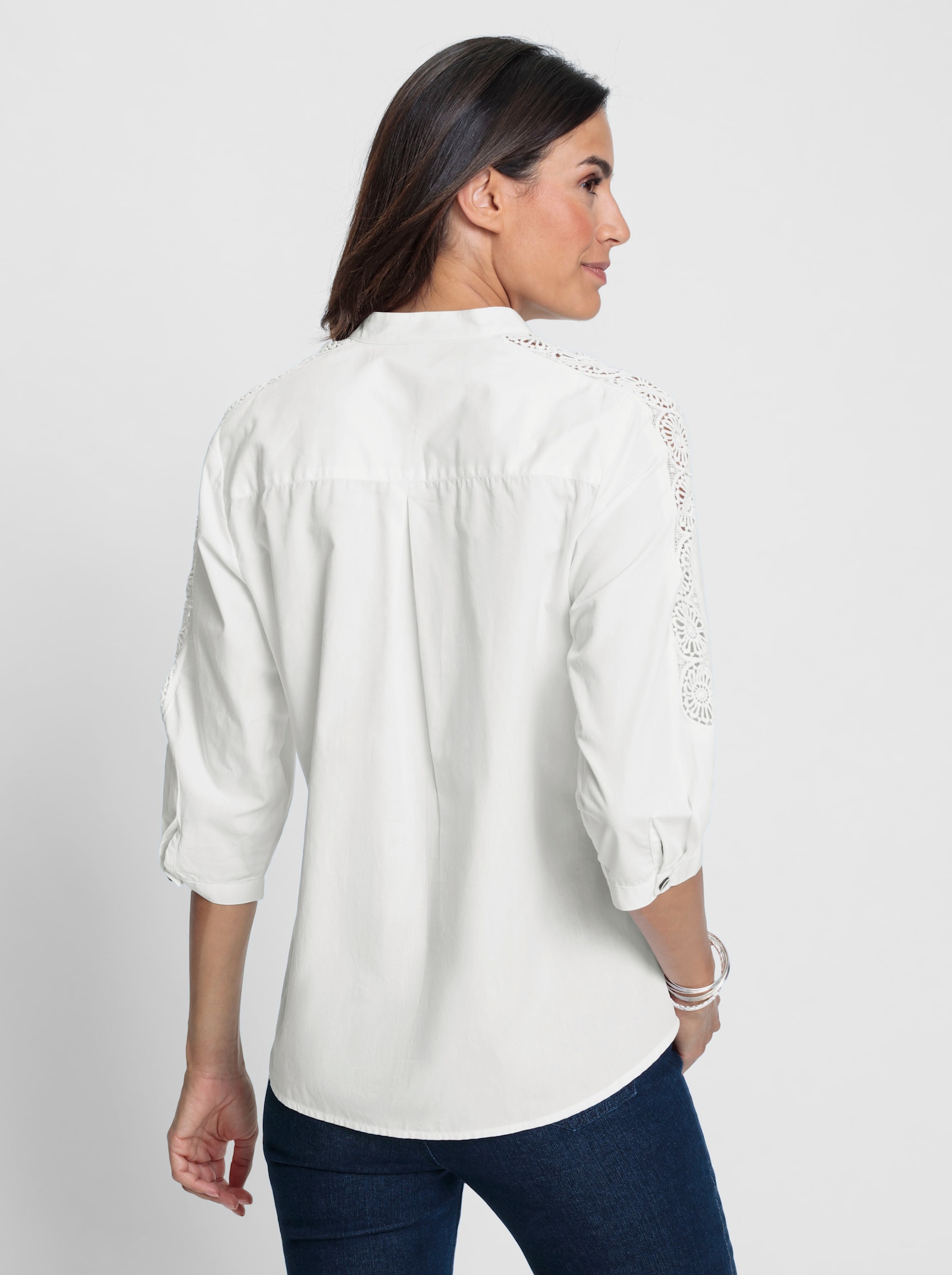 Spitzenbluse mit Biesenverzierung - ecru