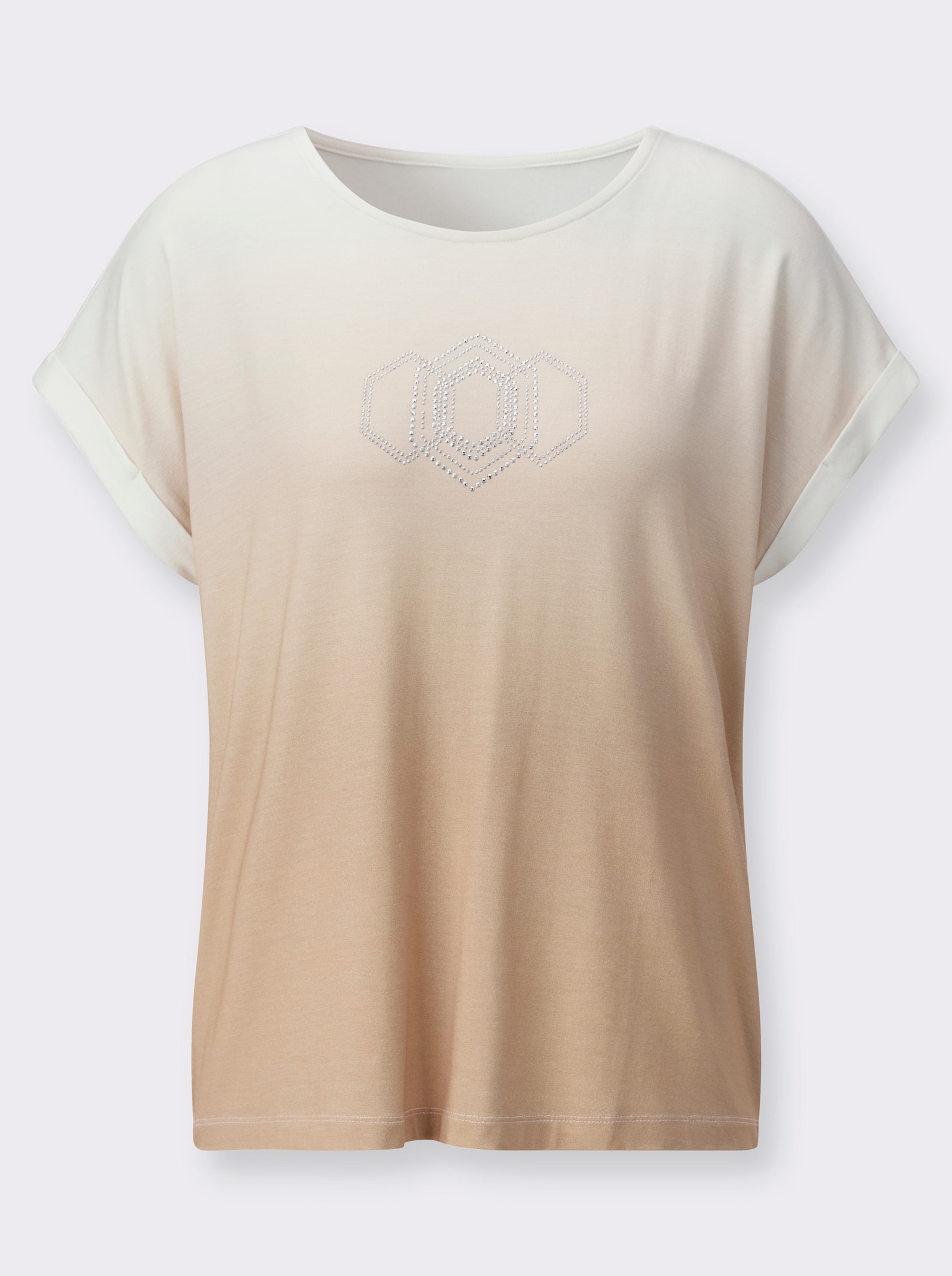 Shirt met ronde hals en op dessin geplaatst print - ecru/zand bedrukt