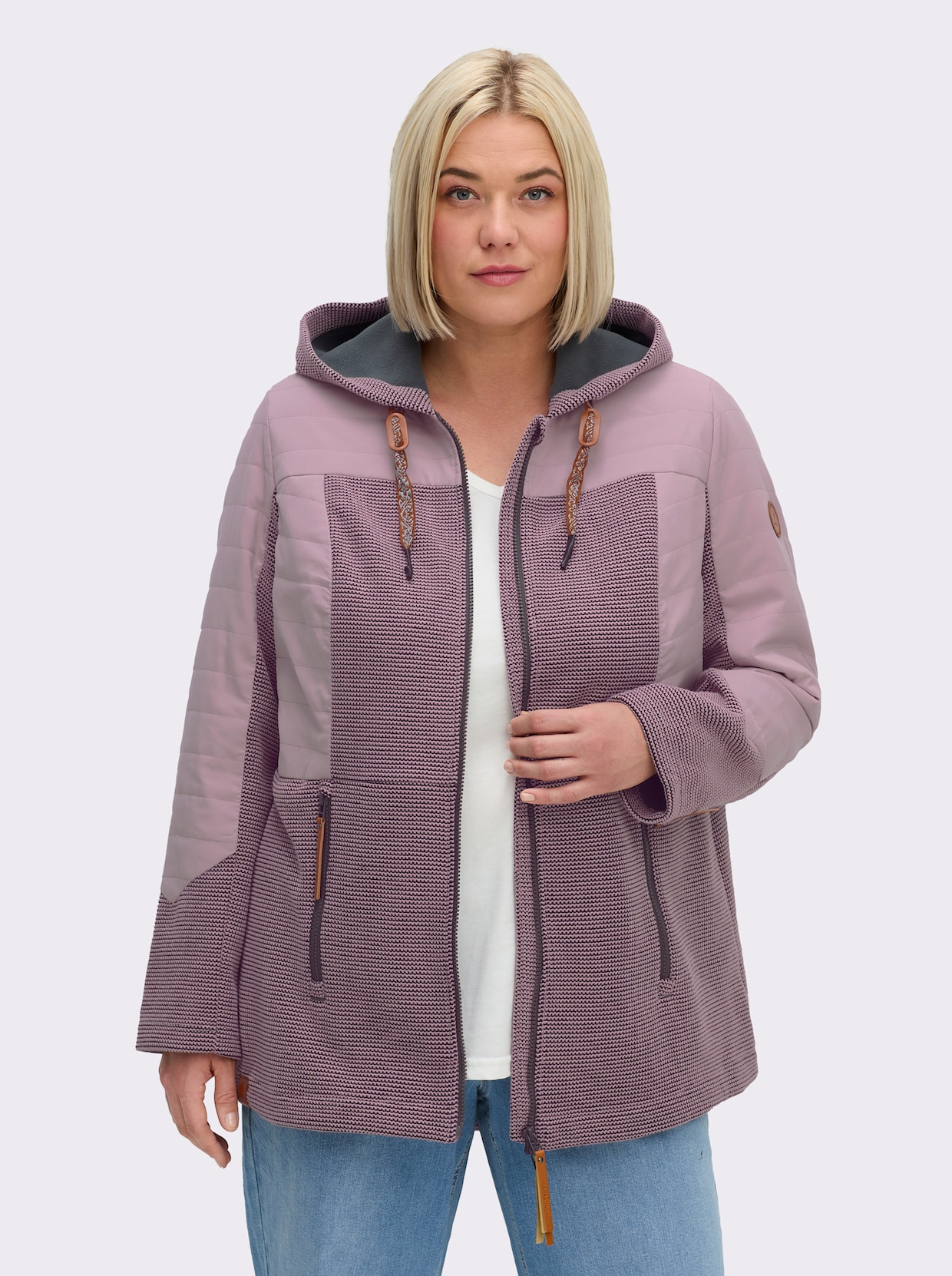 Übergangsjacke im Mix aus Fleece und Stepp - mauve