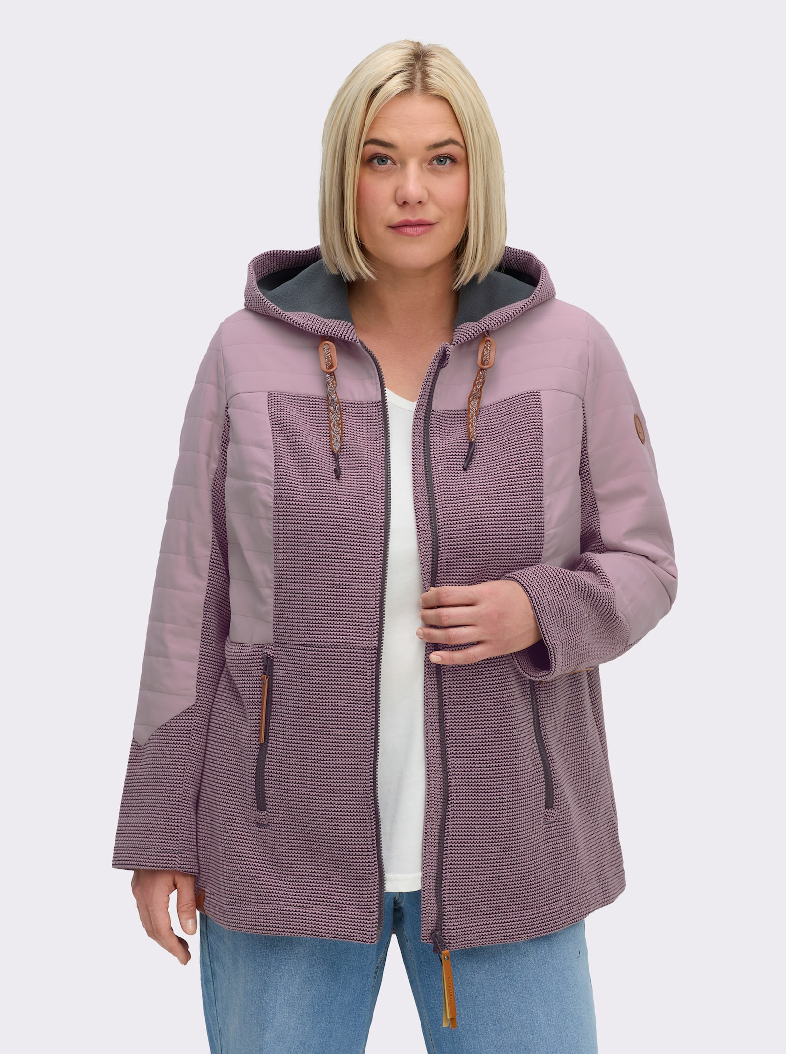 Übergangsjacke im Mix aus Fleece und Stepp - mauve