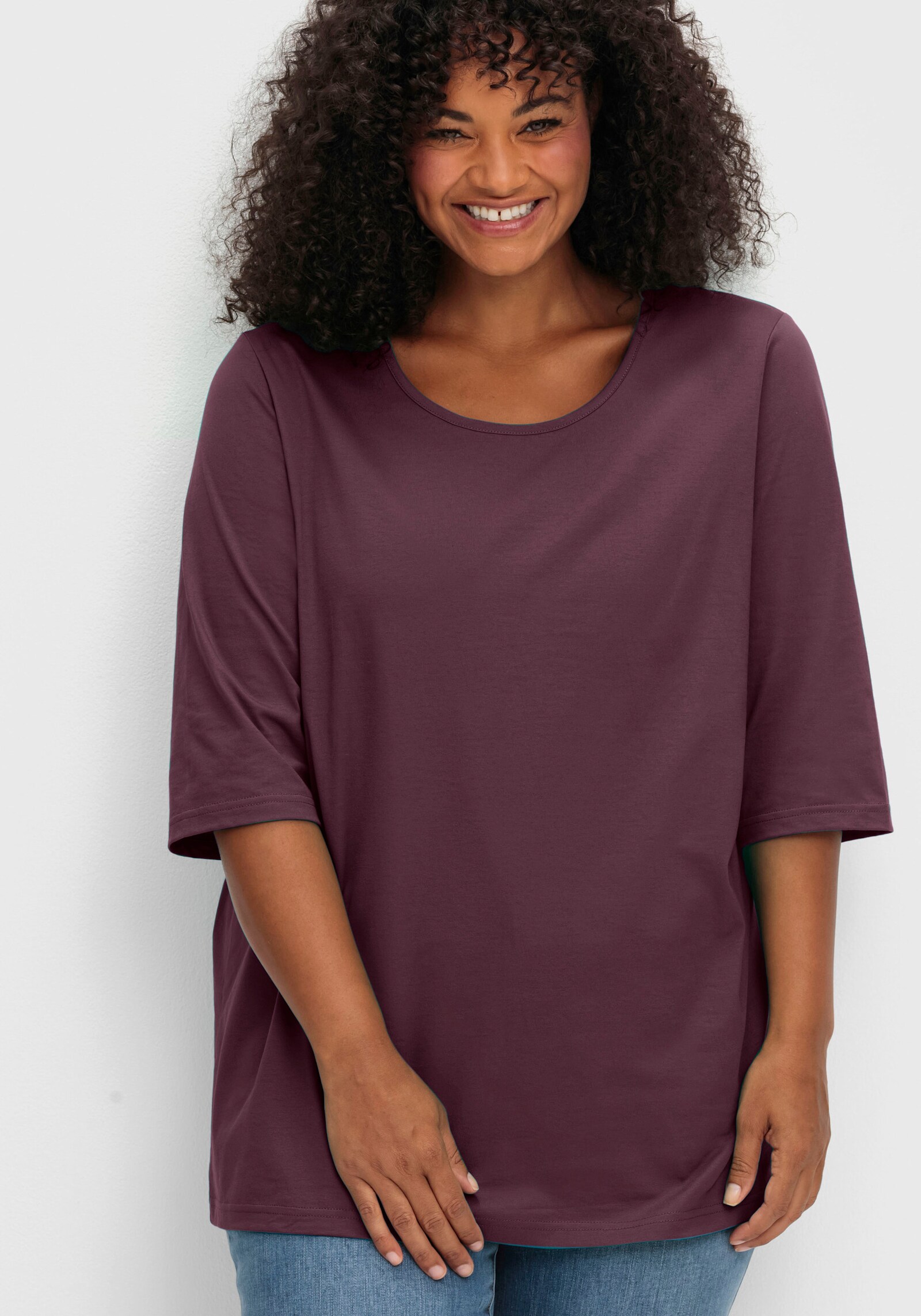 sheego 3/4-Arm-Shirt im geraden, längeren Schnitt - burgund