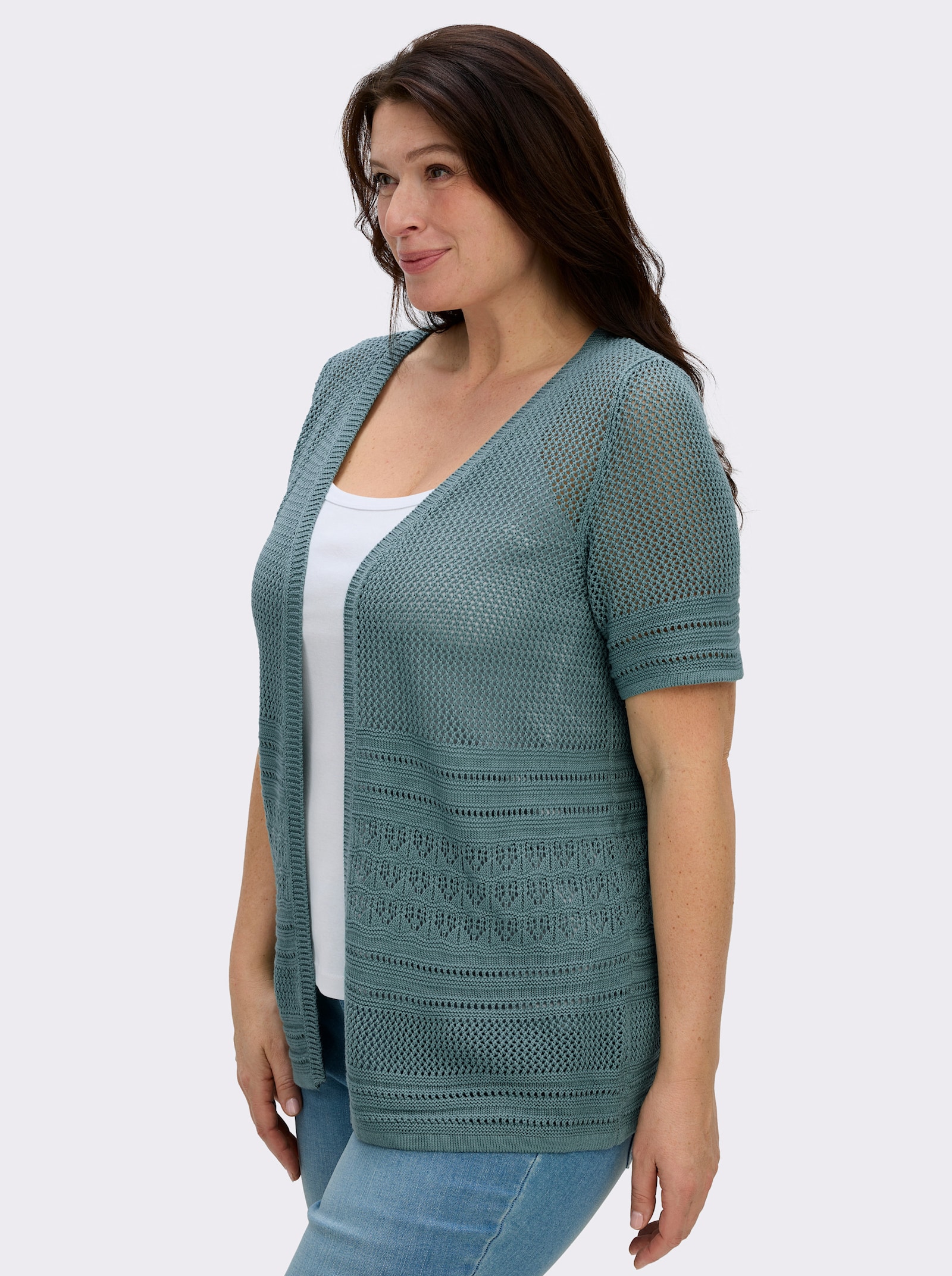 Strickjacke in Ajourstrick - jade