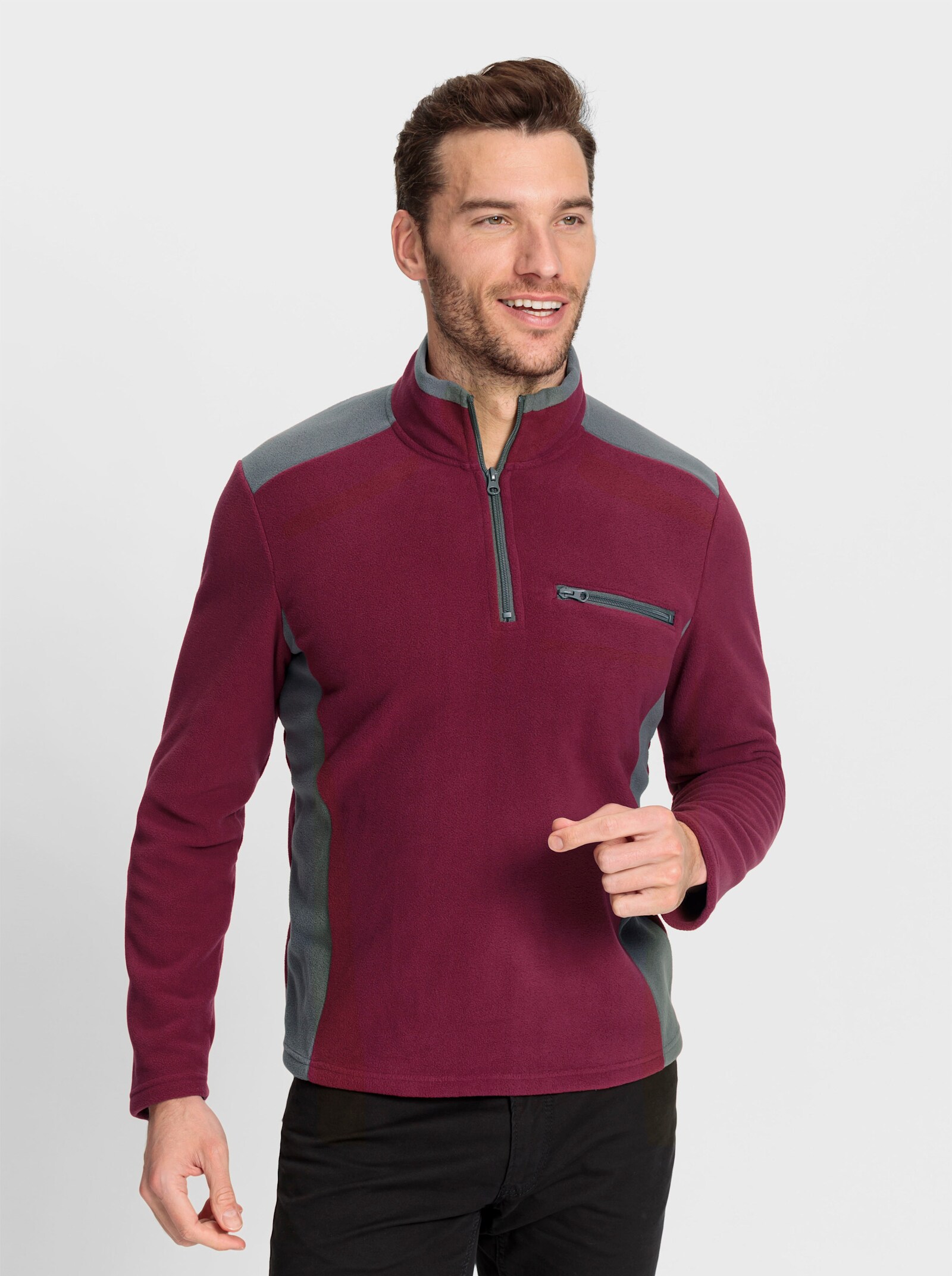 Catamaran Fleecové tričko s náprsní kapsou na zip - bordó