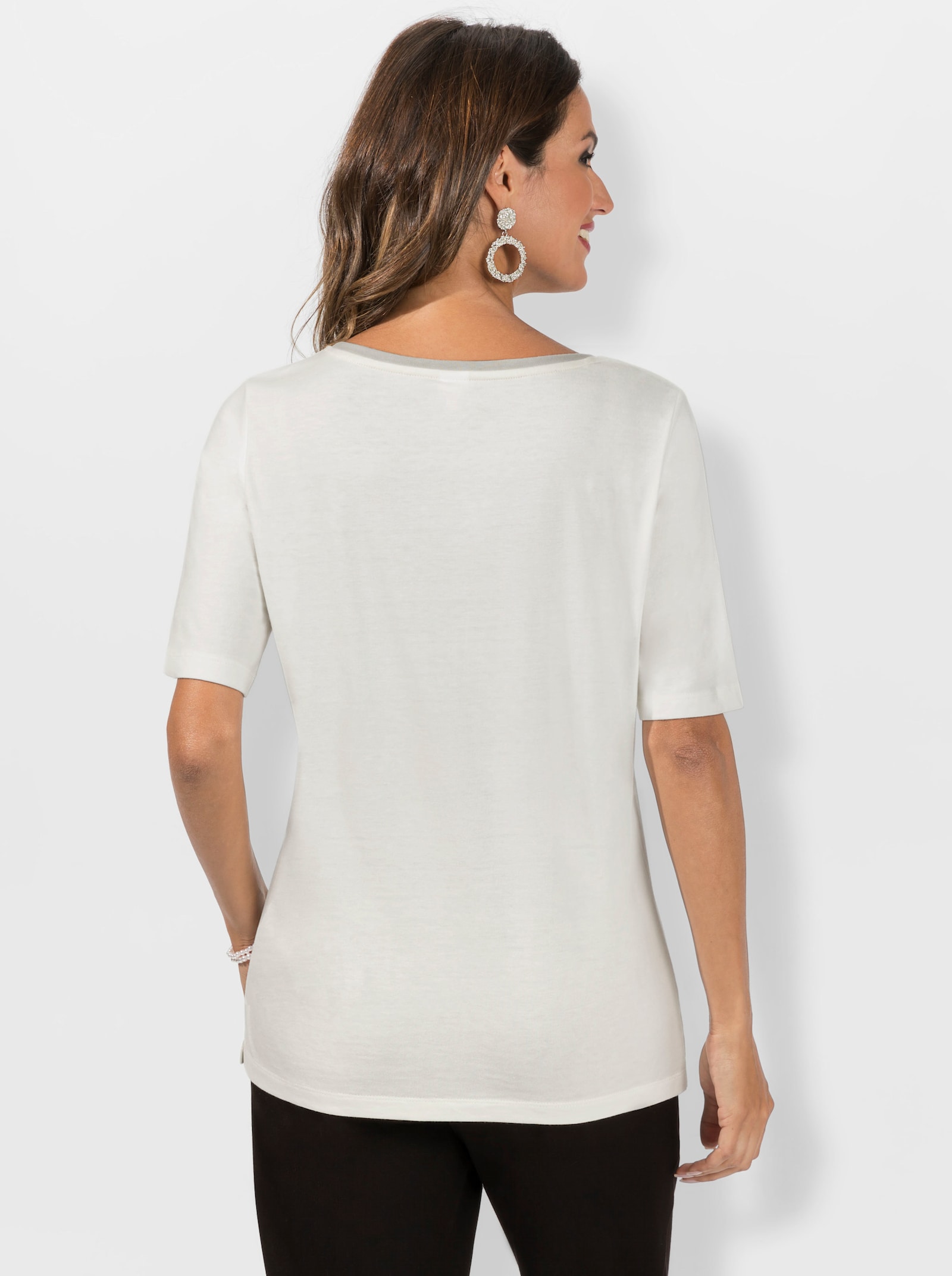 Shirt met korte mouwen en zilverkleurige siernaden - ecru/limoen bedrukt