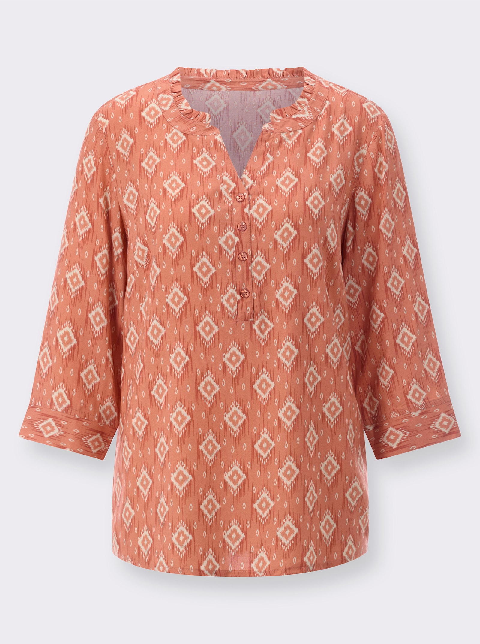 Comfortblouse met etnopatroon - papaja/zand bedrukt