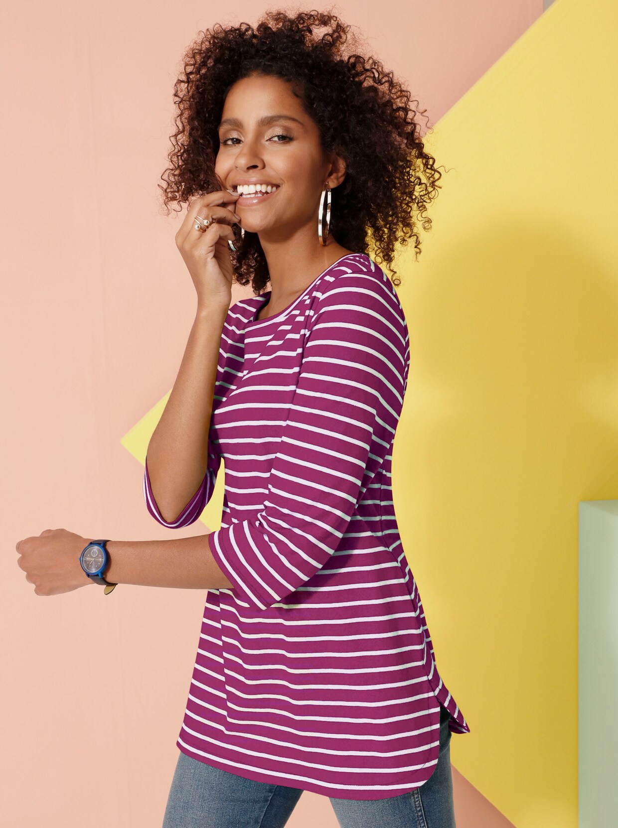 T-Shirt - magenta-geringelt