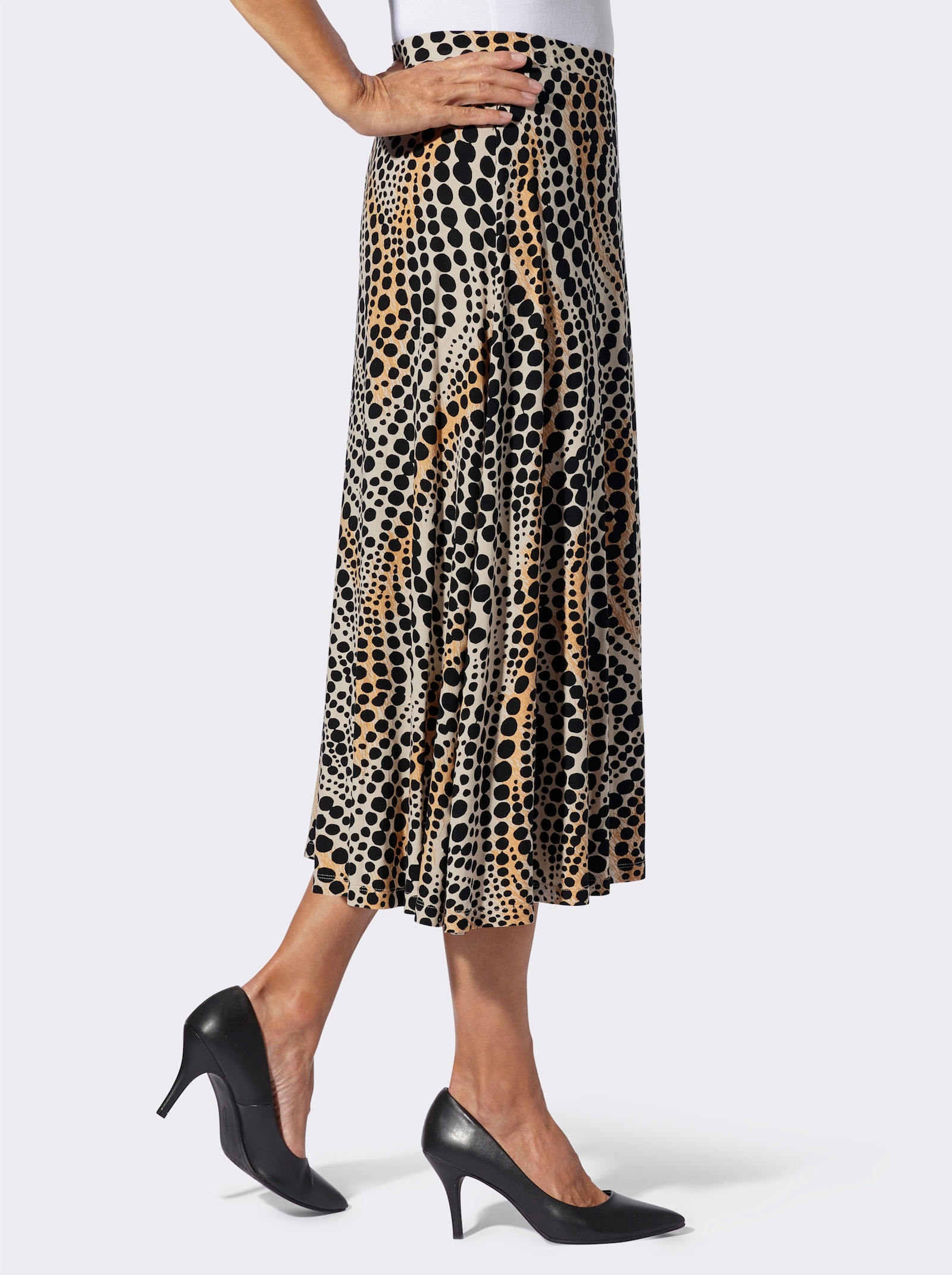 Jerseyrock im Punkte-Dessin - elfenbein-schwarz-bedruckt