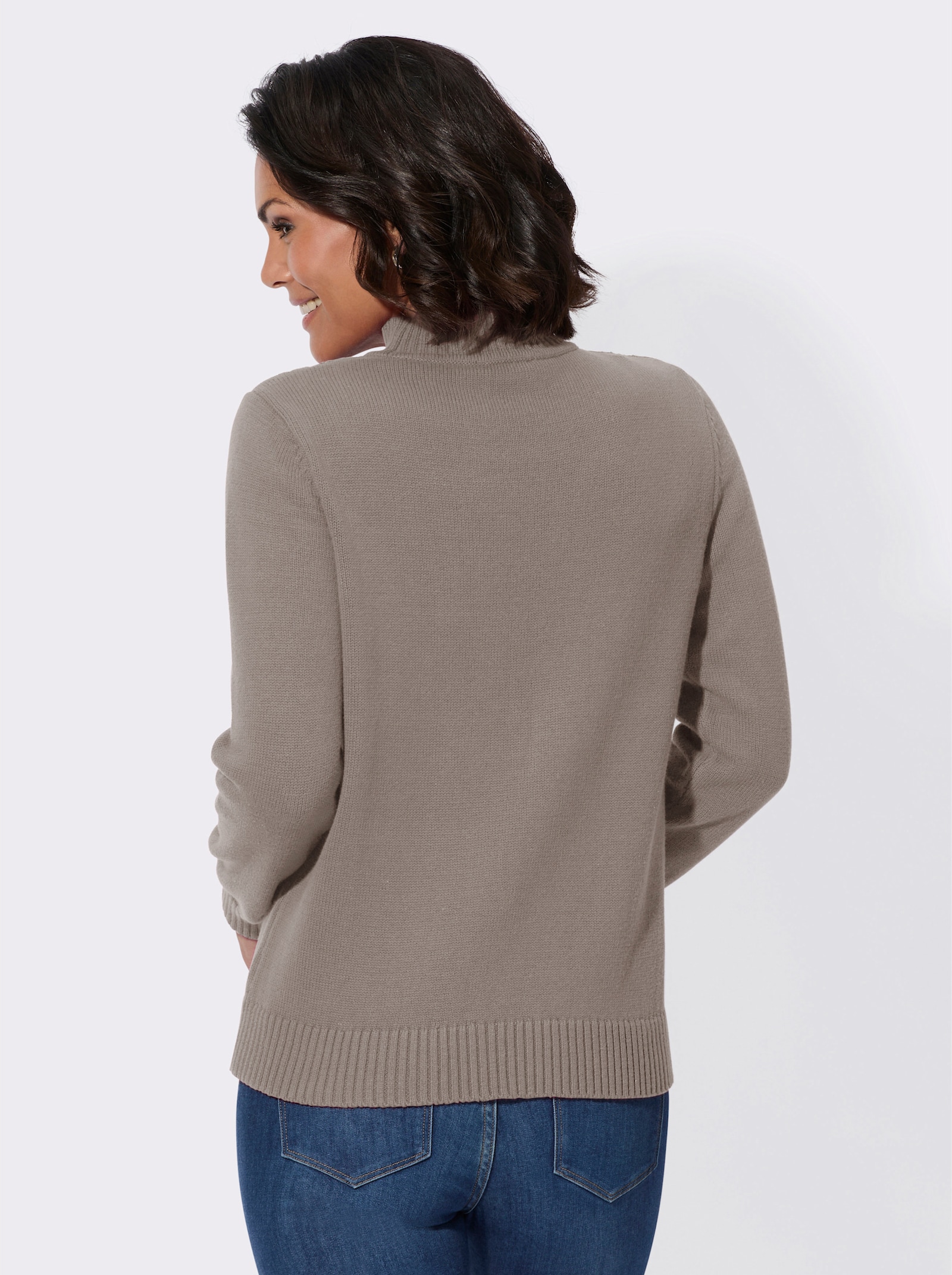 Pullover mit Strickmuster im Vorderteil - taupe