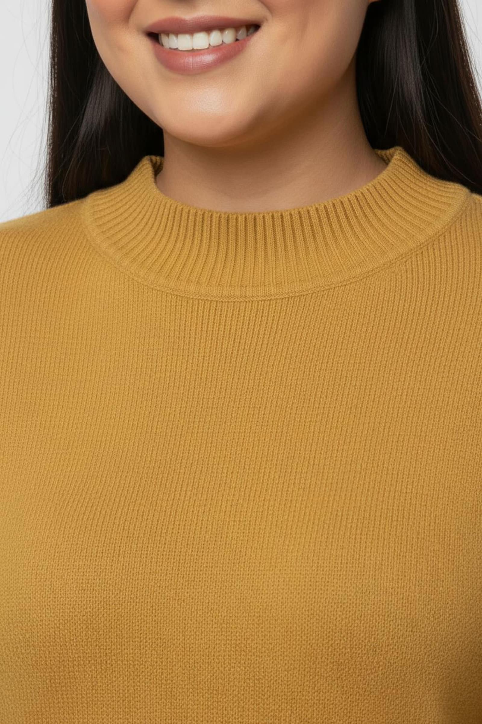 Stehkragenpullover mit Baumwolle - maisgelb