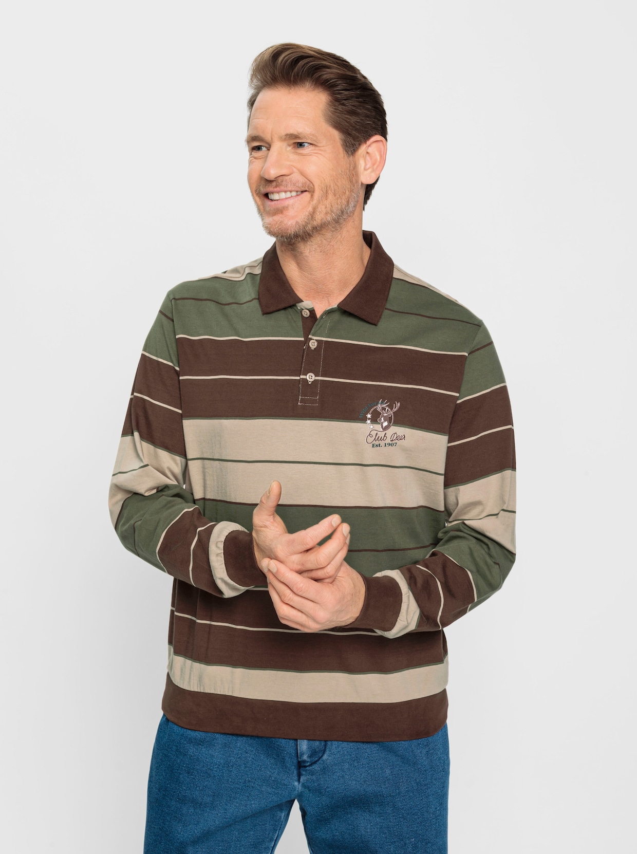 Marco Donati Poloshirt met lange mouwen - choco gestreept