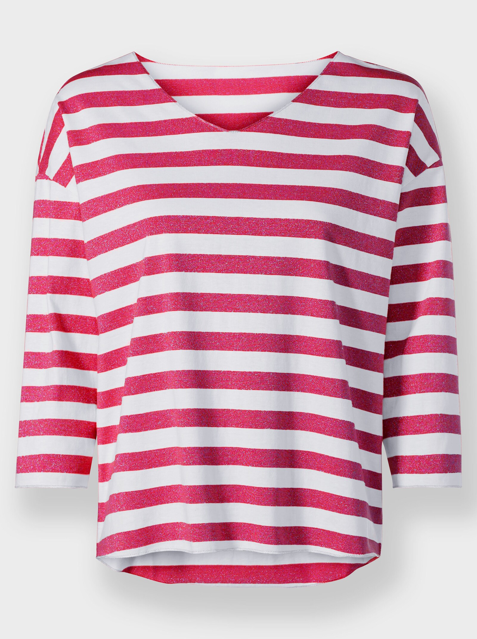 heine T-shirt rayé avec fil fantaisie brillant - fuchsia-blanc à rayures