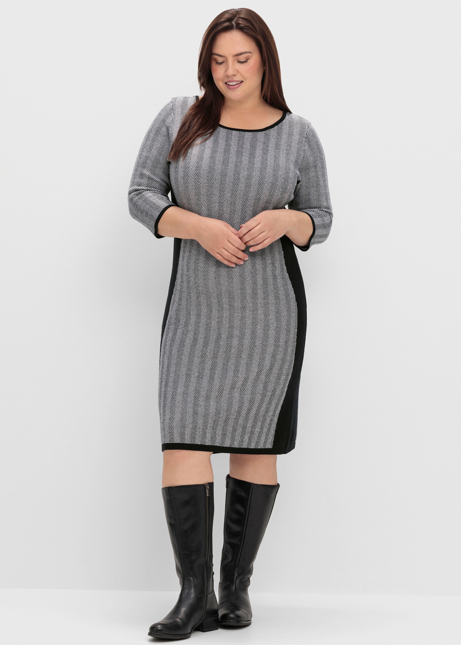 sheego Weitschaftstiefel aus Leder mit  Schnürung - schwarz