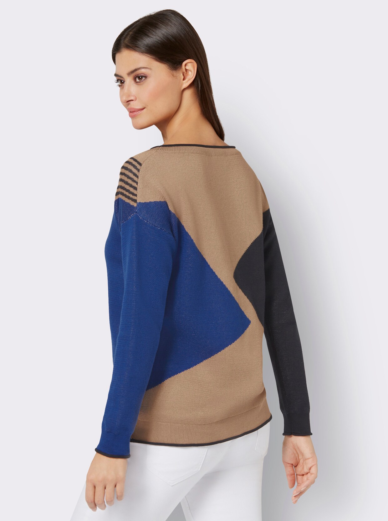 Pullover - camel-royalblau