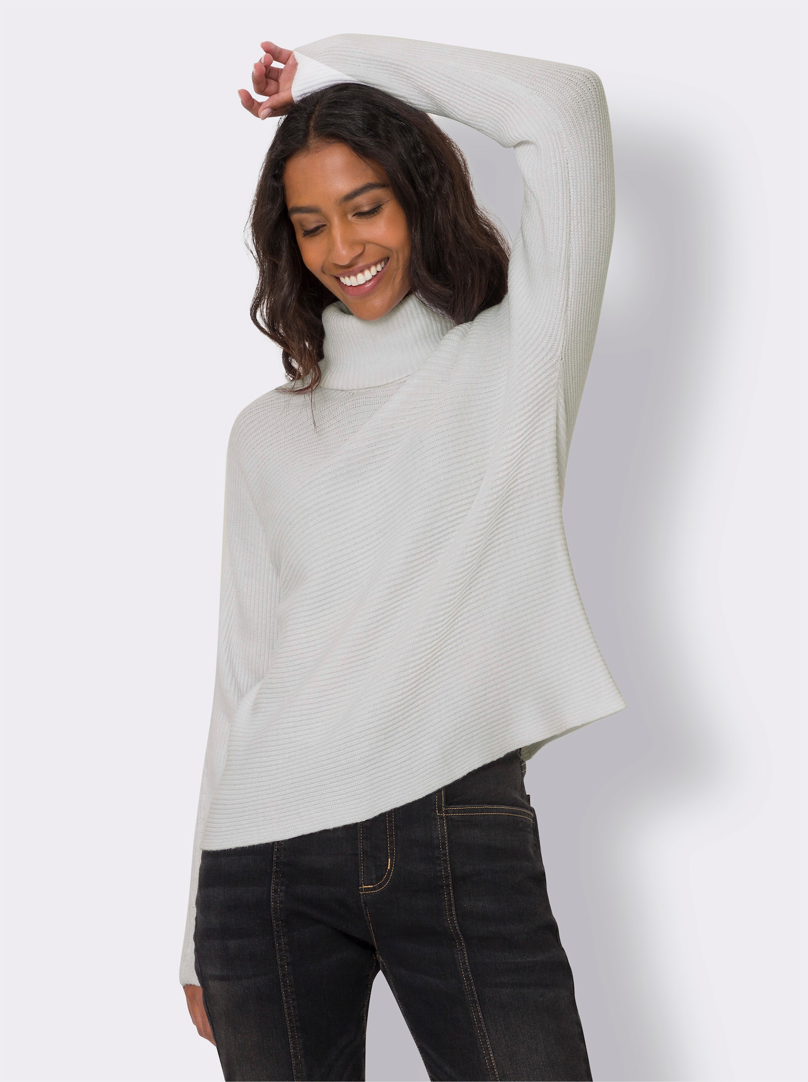heine Rollkragenpullover in Rippoptik, Fledermausärmel - ecru