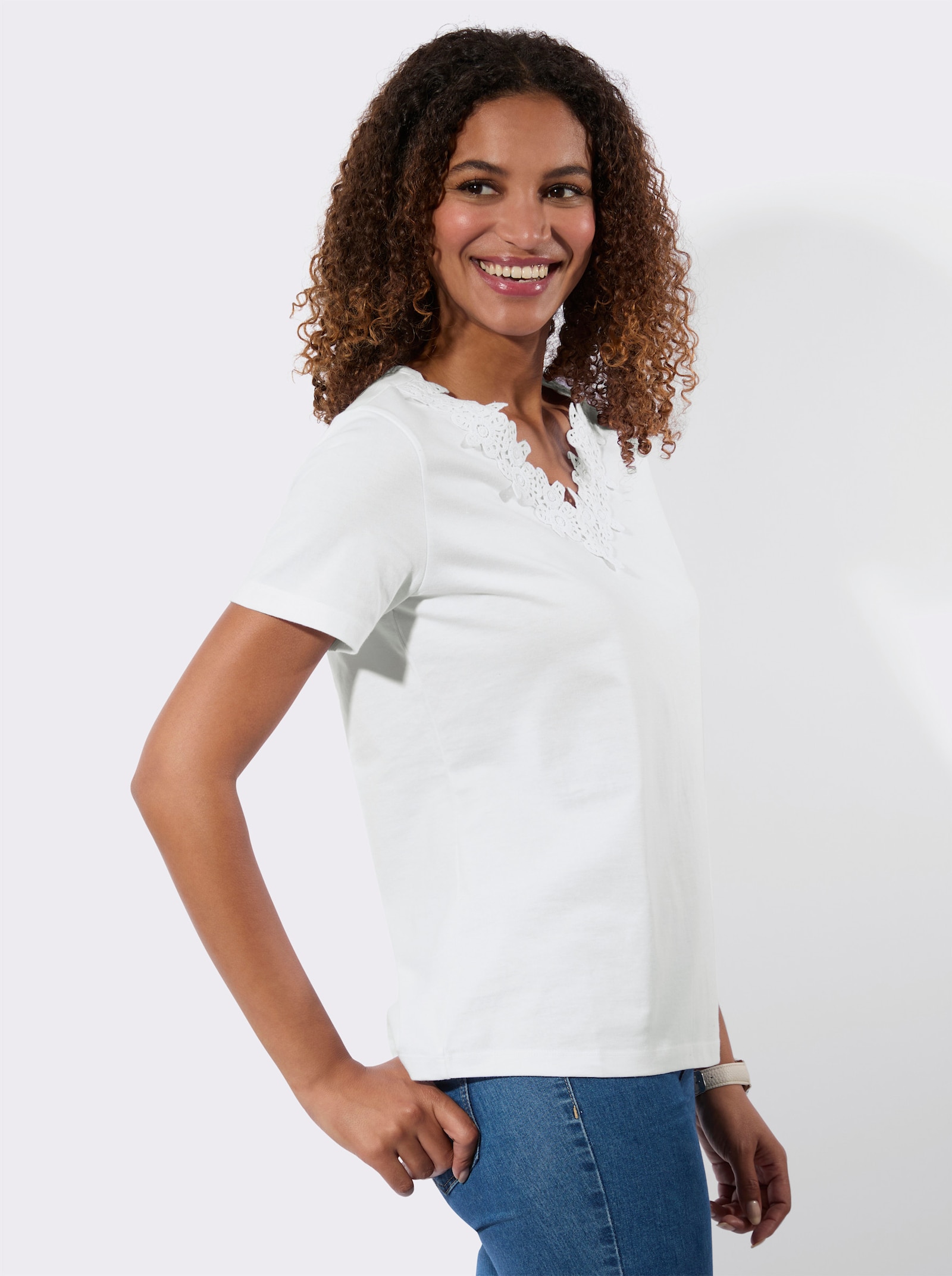 Shirt met sierkant - wit