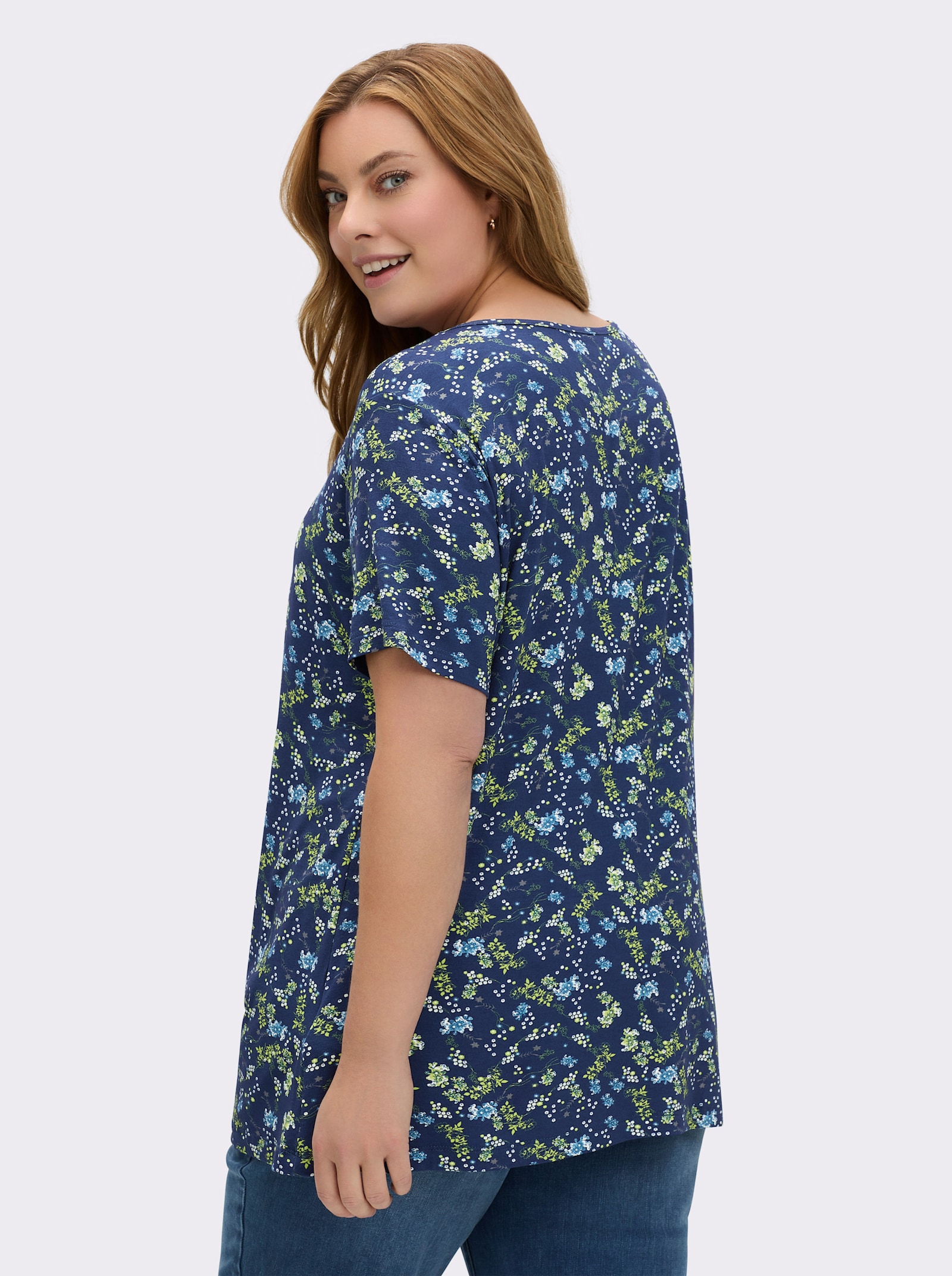 Tunikashirt mit Faltenpartie vorne - marine-bedruckt