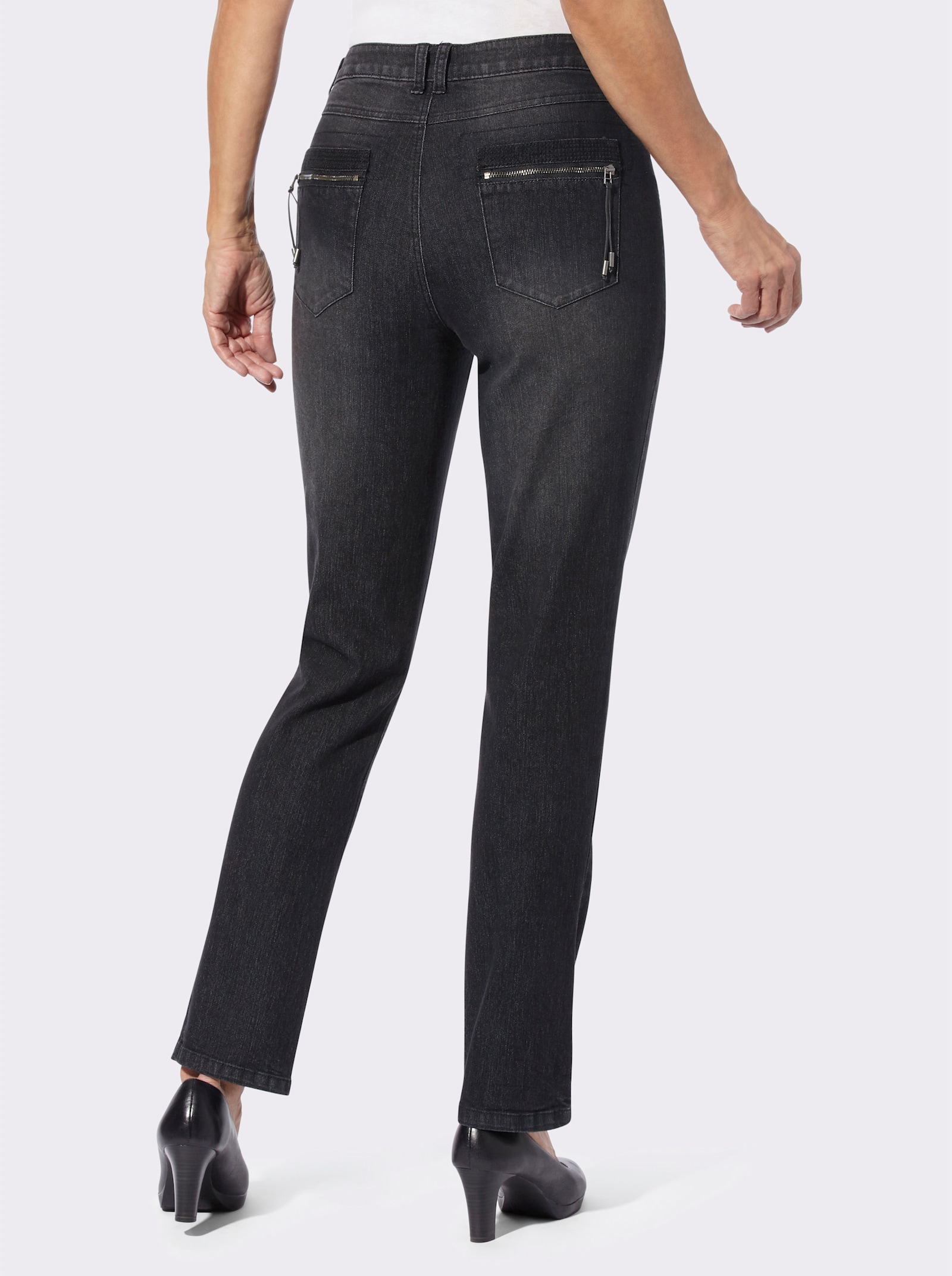 Skinny jeans met rits op achterzakken - black denim