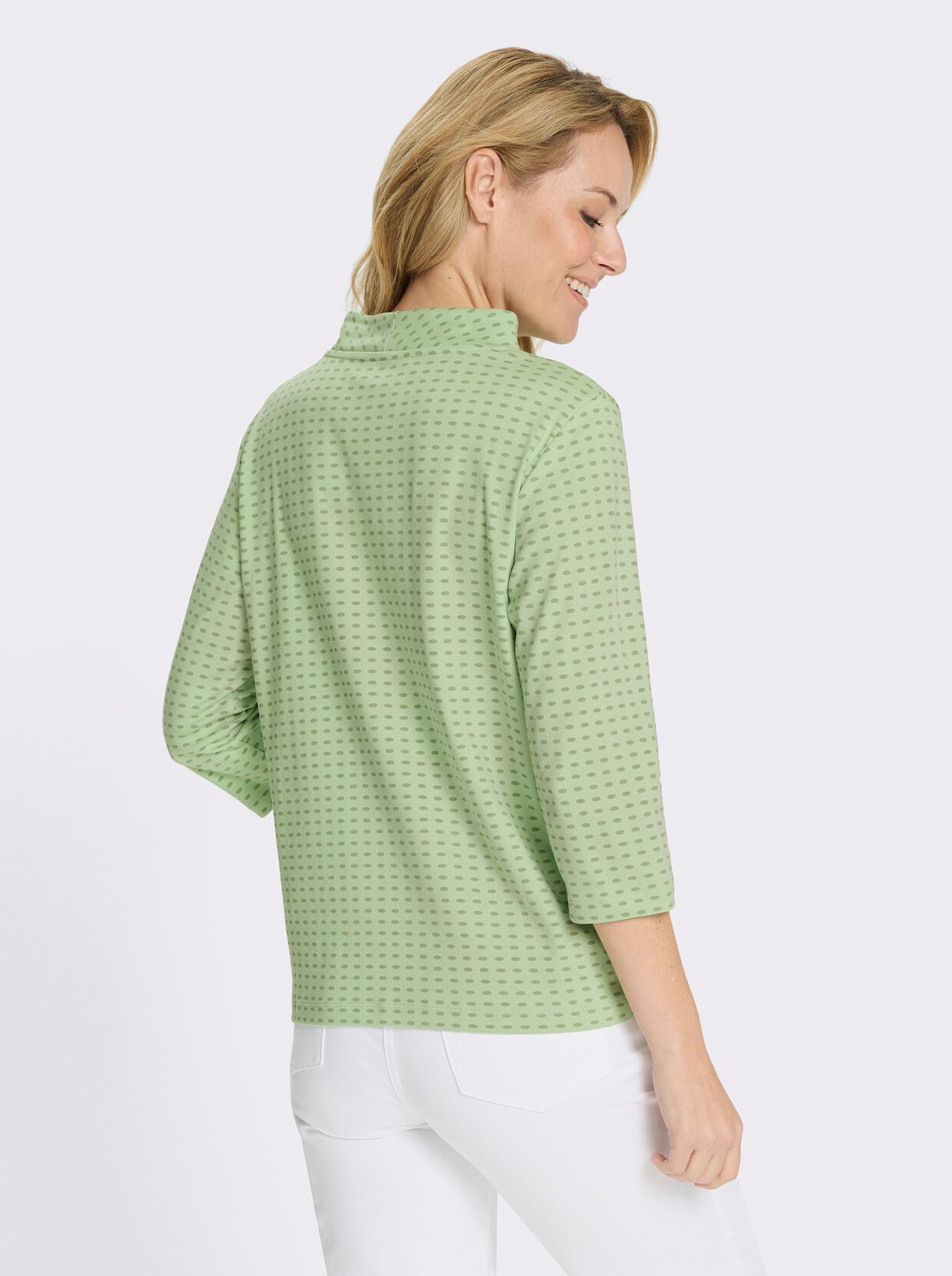 Sweatshirt mit Stehkragen - reseda-eucalyptus-bedruckt