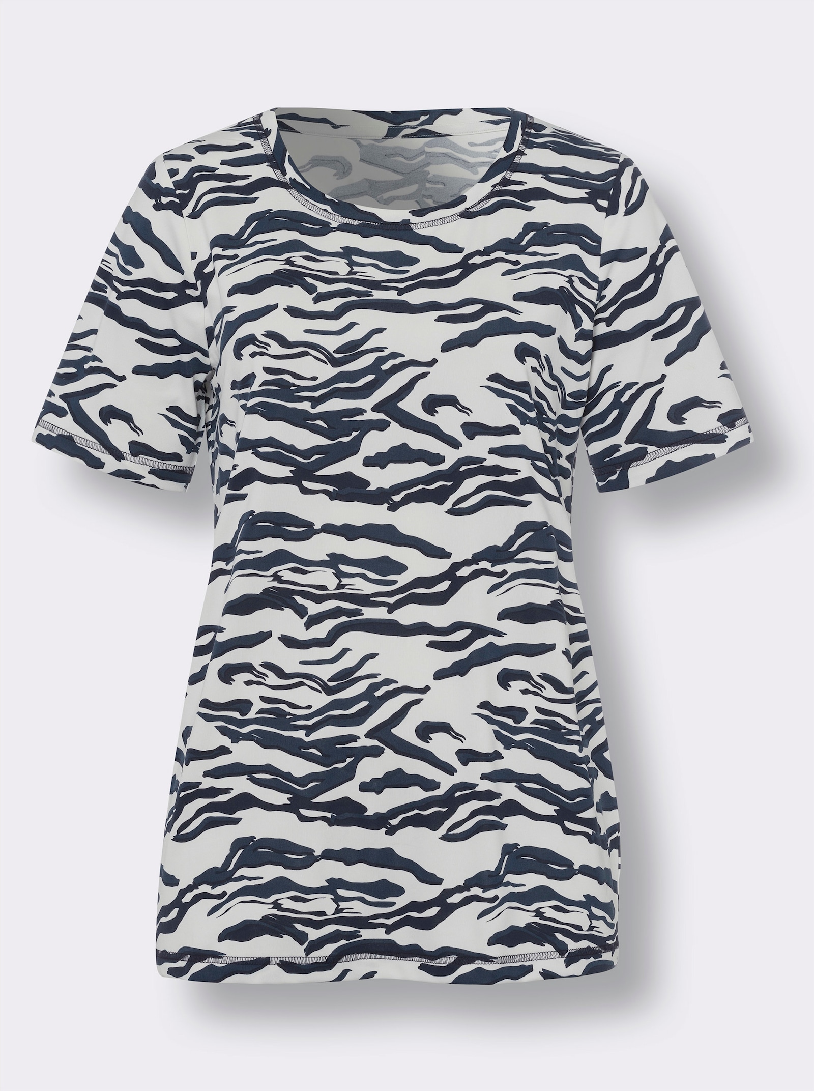 Rundhalsshirt mit Stretch - ecru-marine-bedruckt