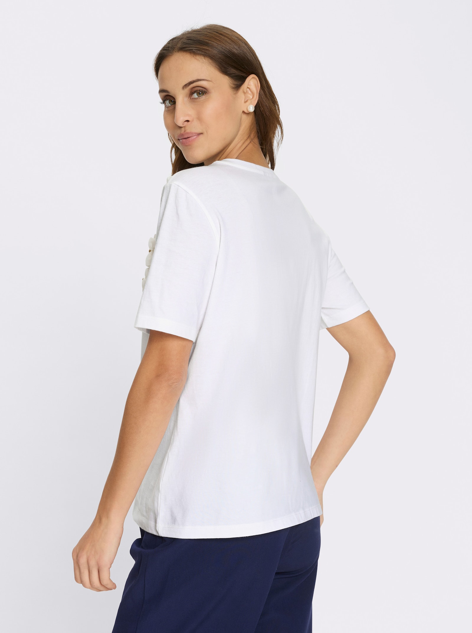 Kortärmad topp med blomapplikation - gräddvit