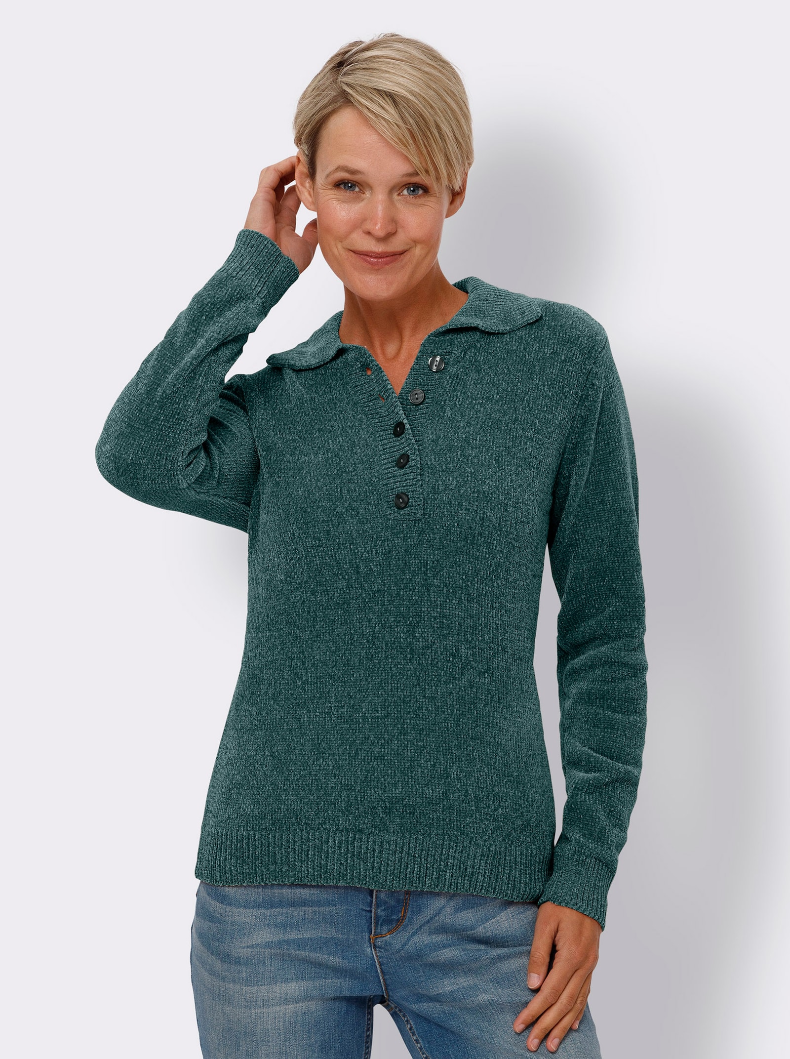 Polopullover aus Chenillegarn - grün