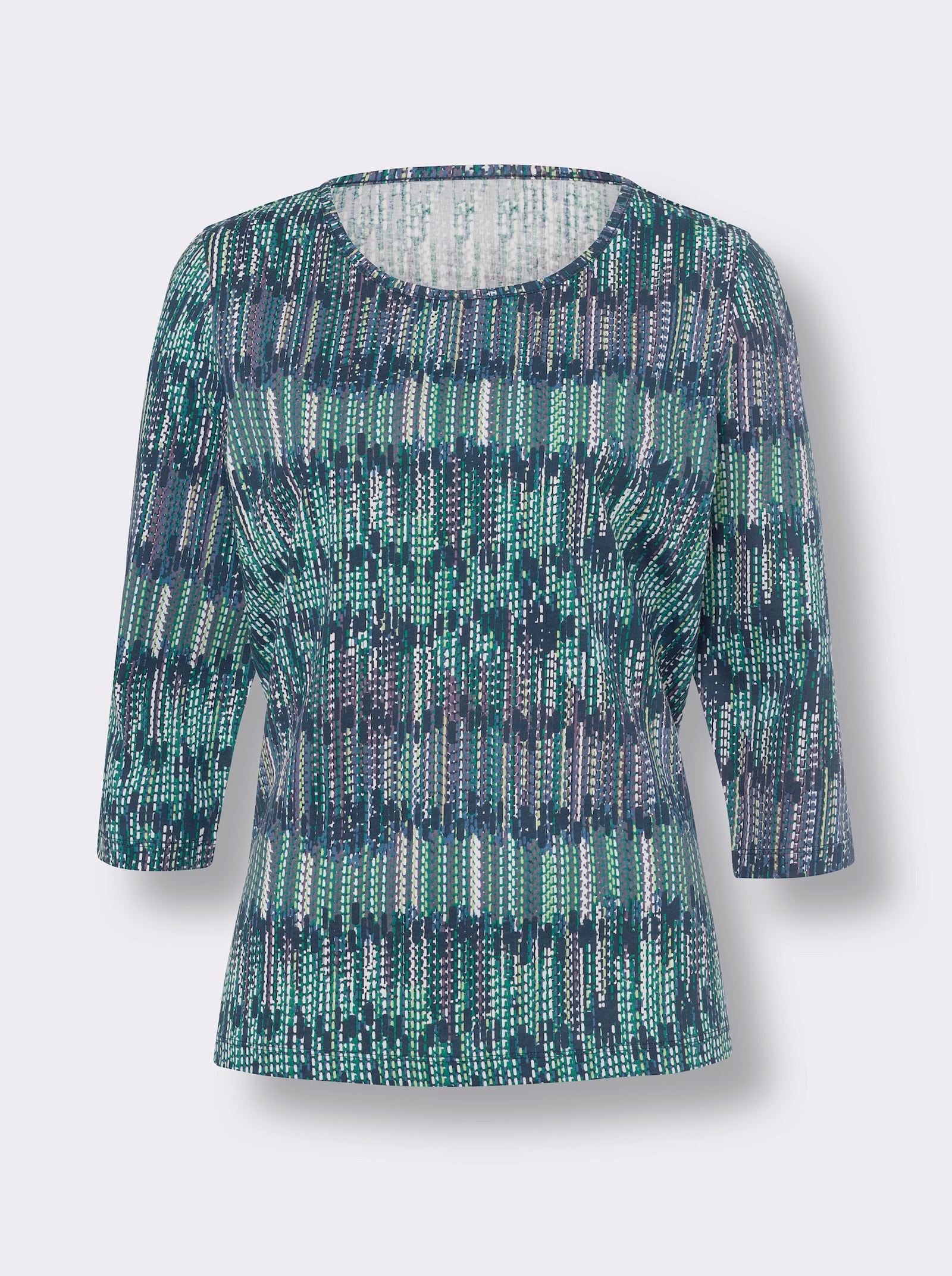 3/4-Arm-Shirt aus Baumwolle, bedruckt - dunkelblau-smaragd-bedruckt