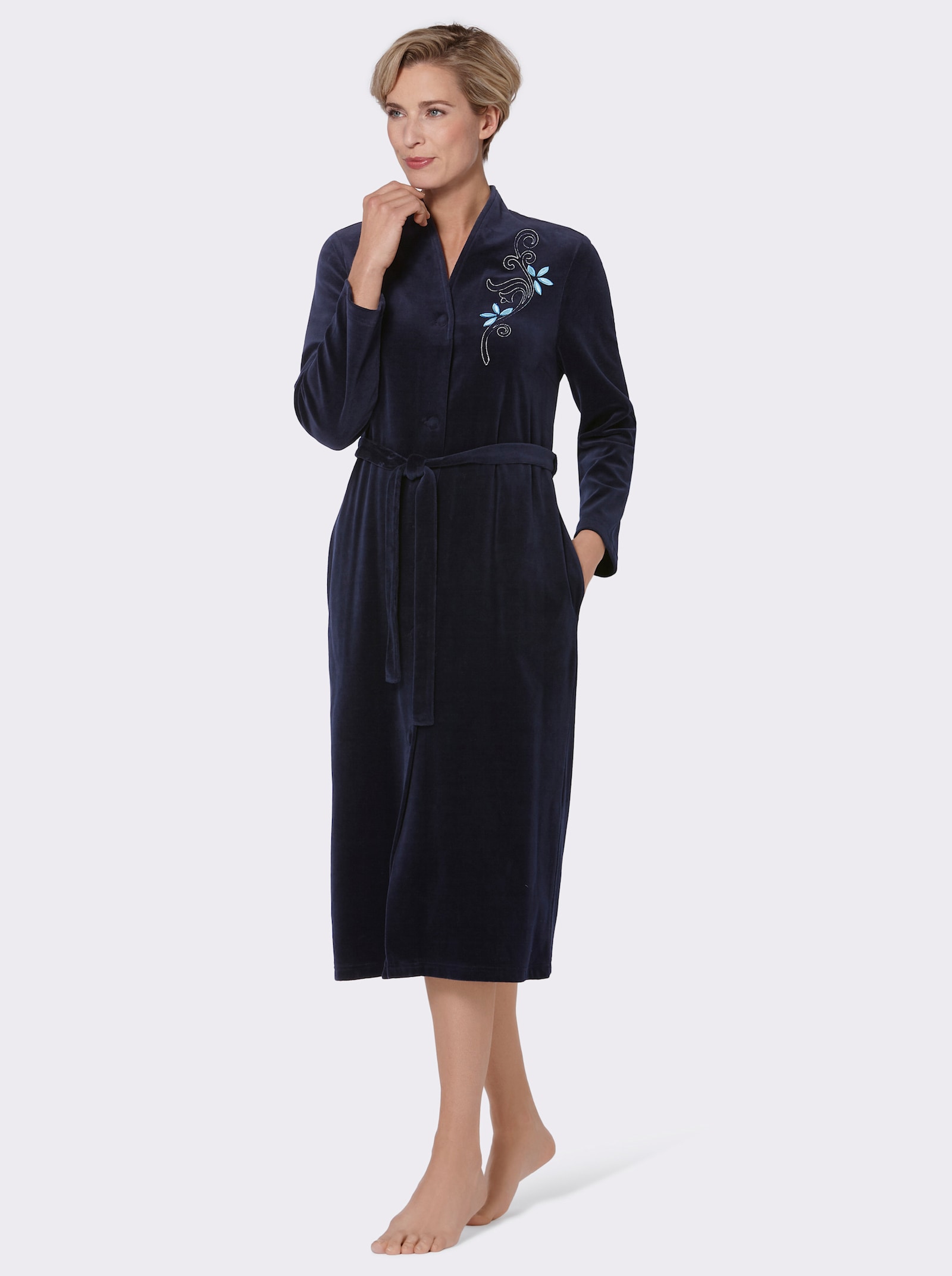 Miss Ulrike Morgenmantel in Nicki-Qualität - marine
