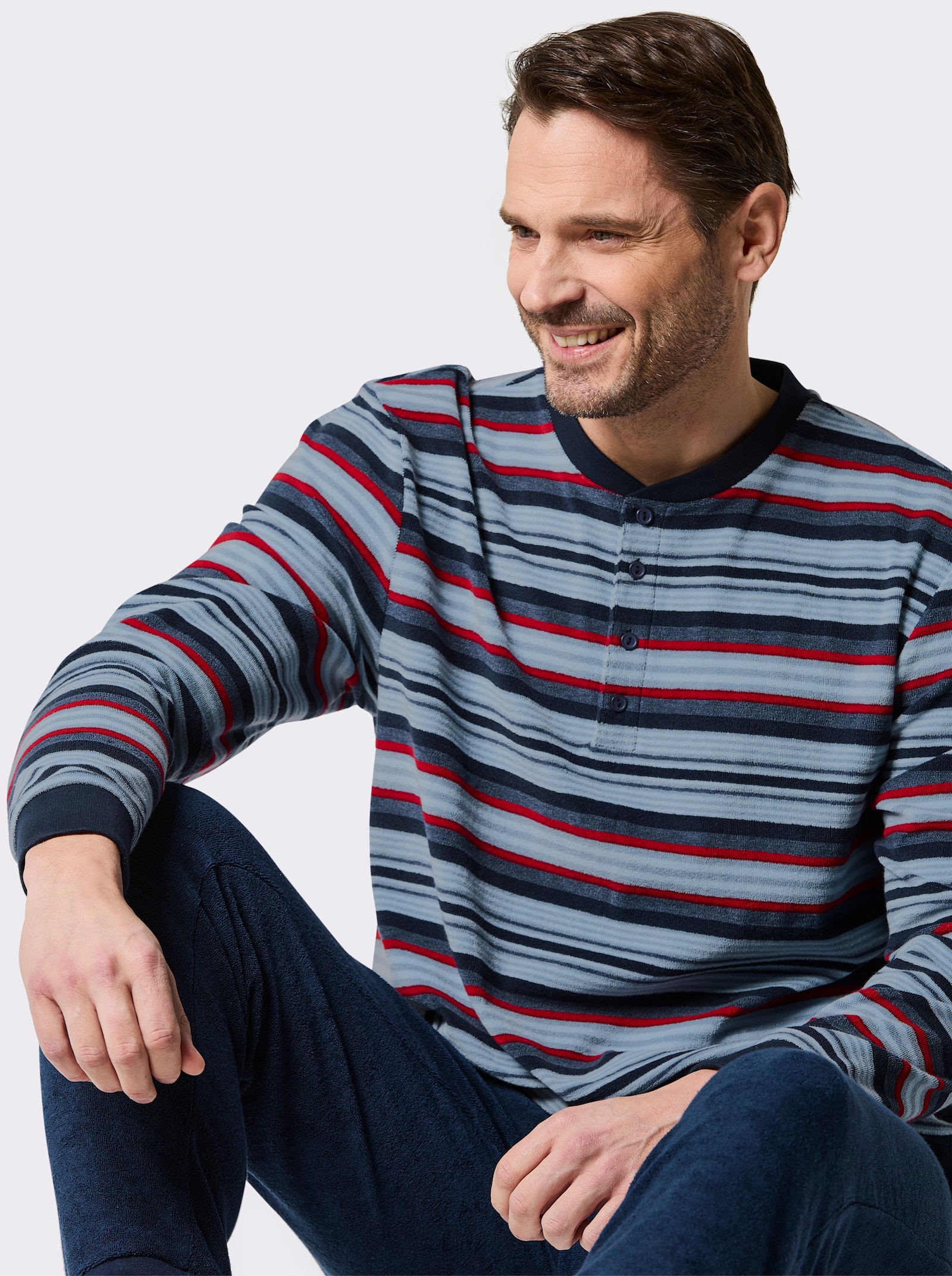 wäschepur men Schlafanzug - dunkelblau-rot-gestreift