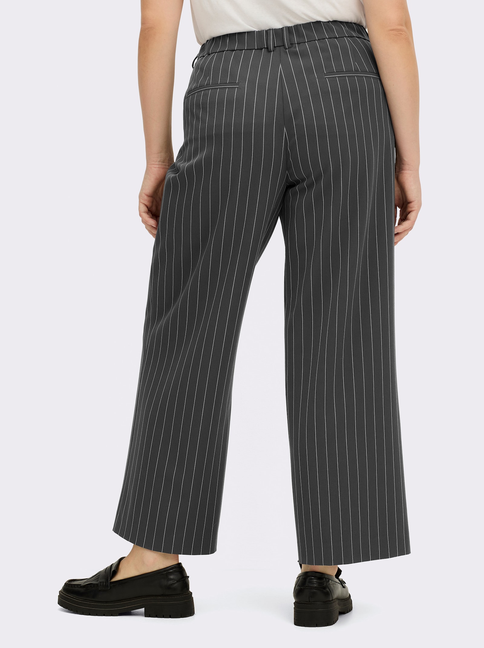sheego Broek wijd, met krijtstrepen - grafiet/lichtgrijs gestreept