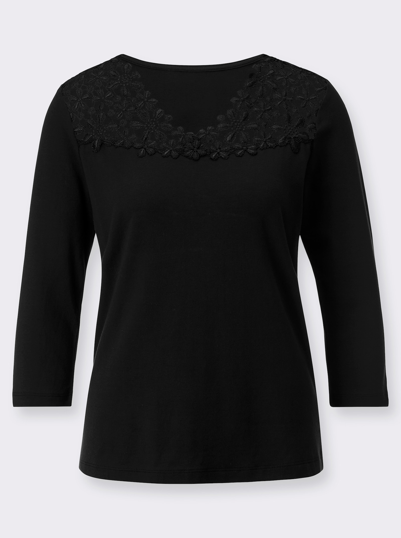 V-Shirt mit Blütenspitze - schwarz
