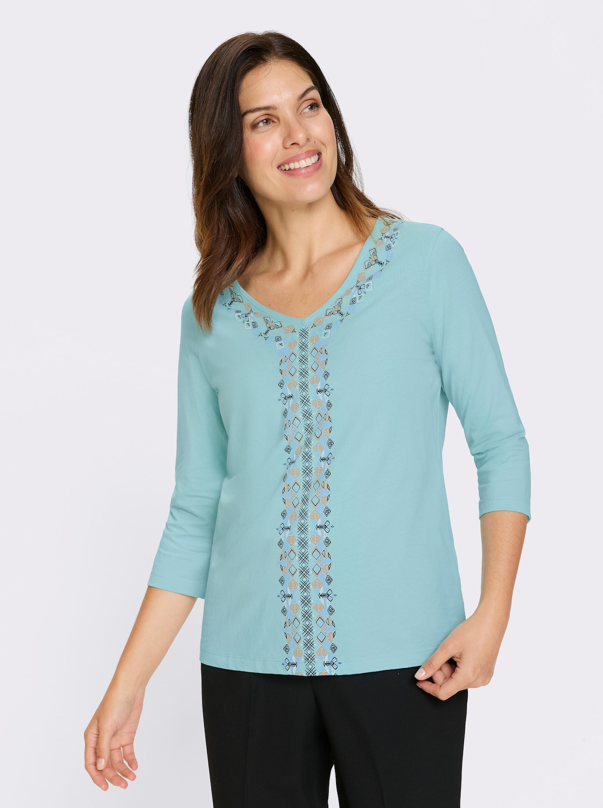 3/4-Arm-Shirt - aquamarin-camel