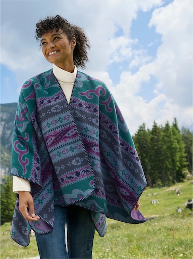 sheego by Joe Browns Strickponcho in offener Form - petrol-malve-gemustert
