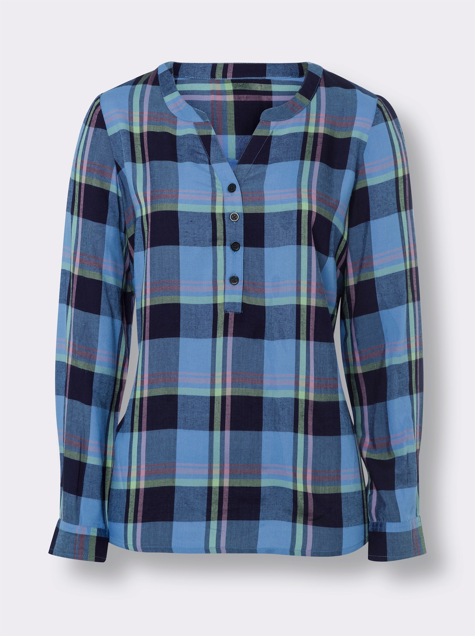 Geruite blouse van pure viscose - hemelsblauw/marine geruit