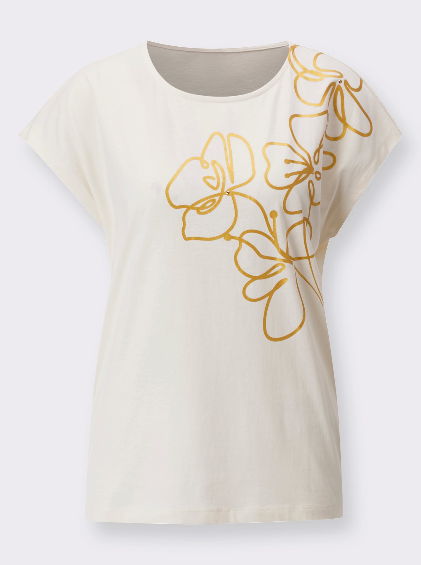 Rundhalsshirt mit Blüten-Druck - champagner-goldfarben-bedruckt