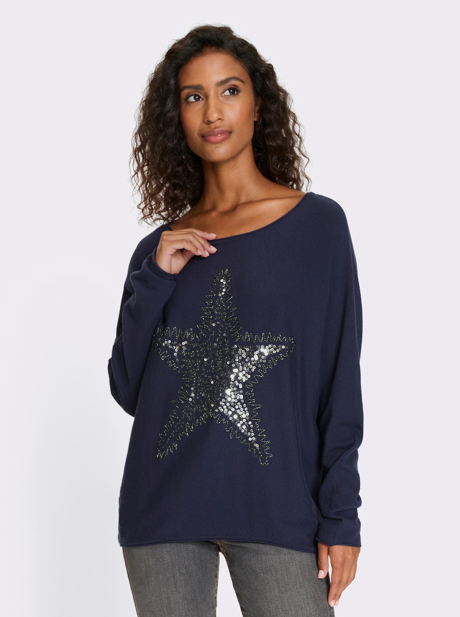 heine Pullover mit Stern-Applikation - marine